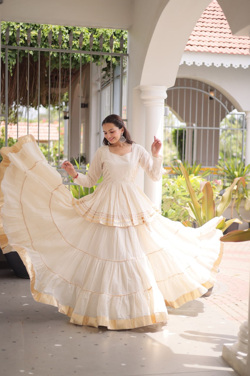 Off White Traditional Cora Cotton Lehenga Set