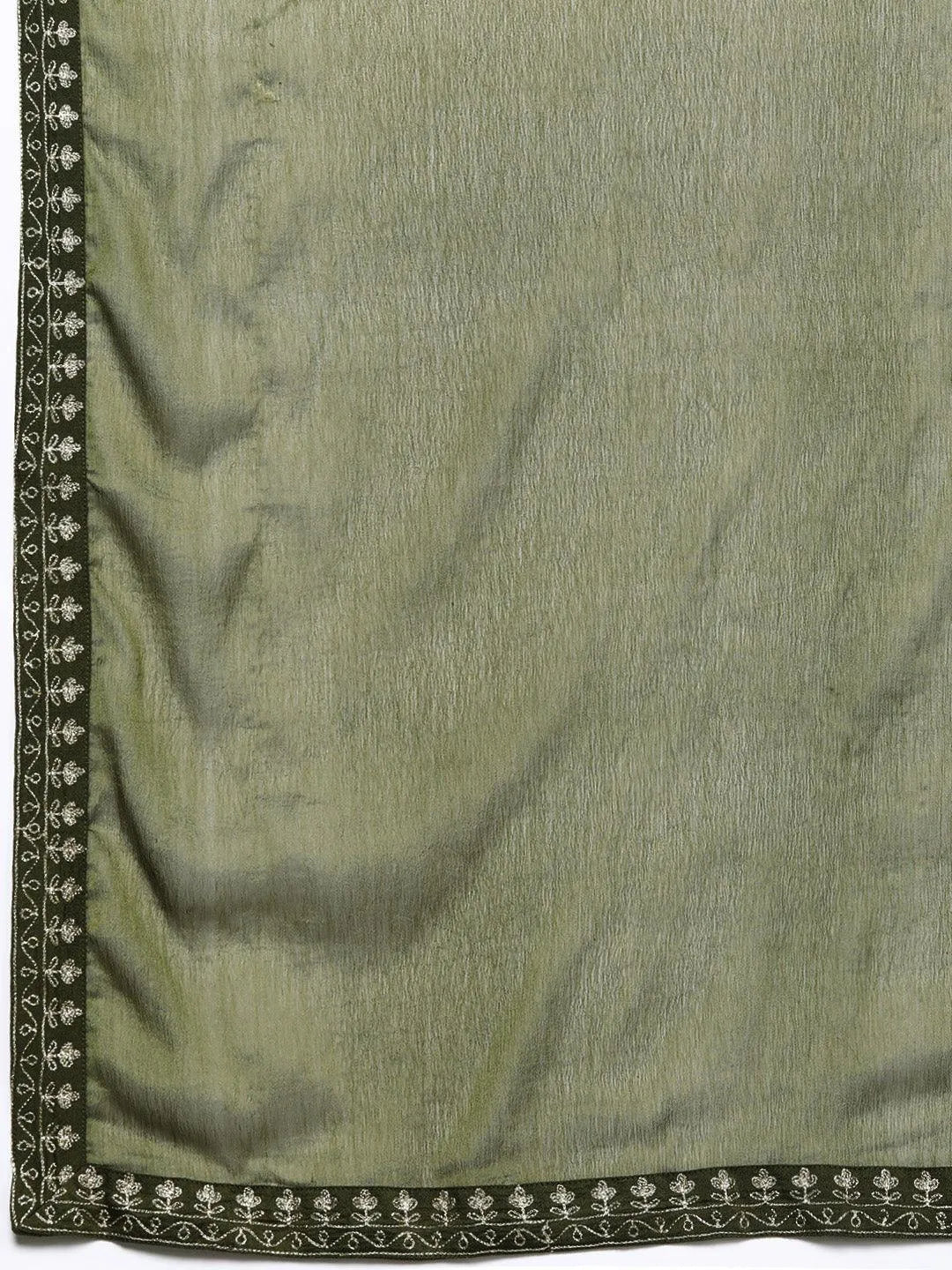 Anouk Olive Yoke Design Silk Blend Straight Suit With Dupatta