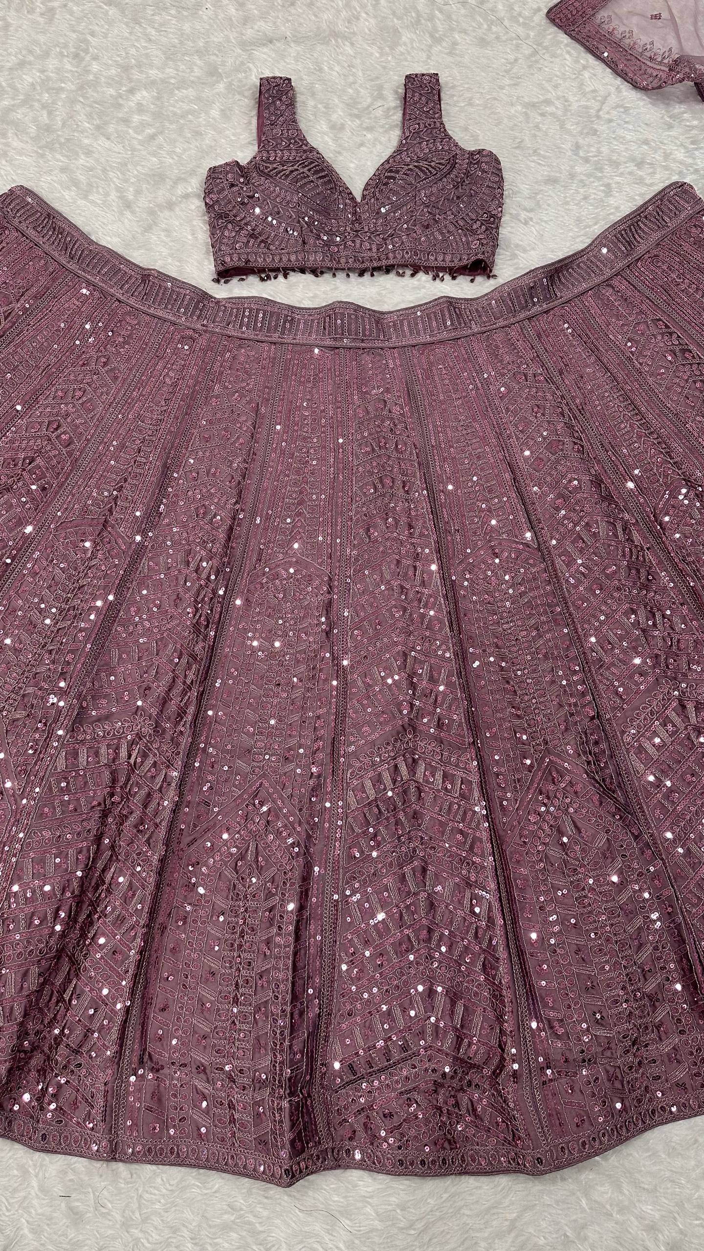 Onion Kasturi Silk Embroidered Lehenga Set