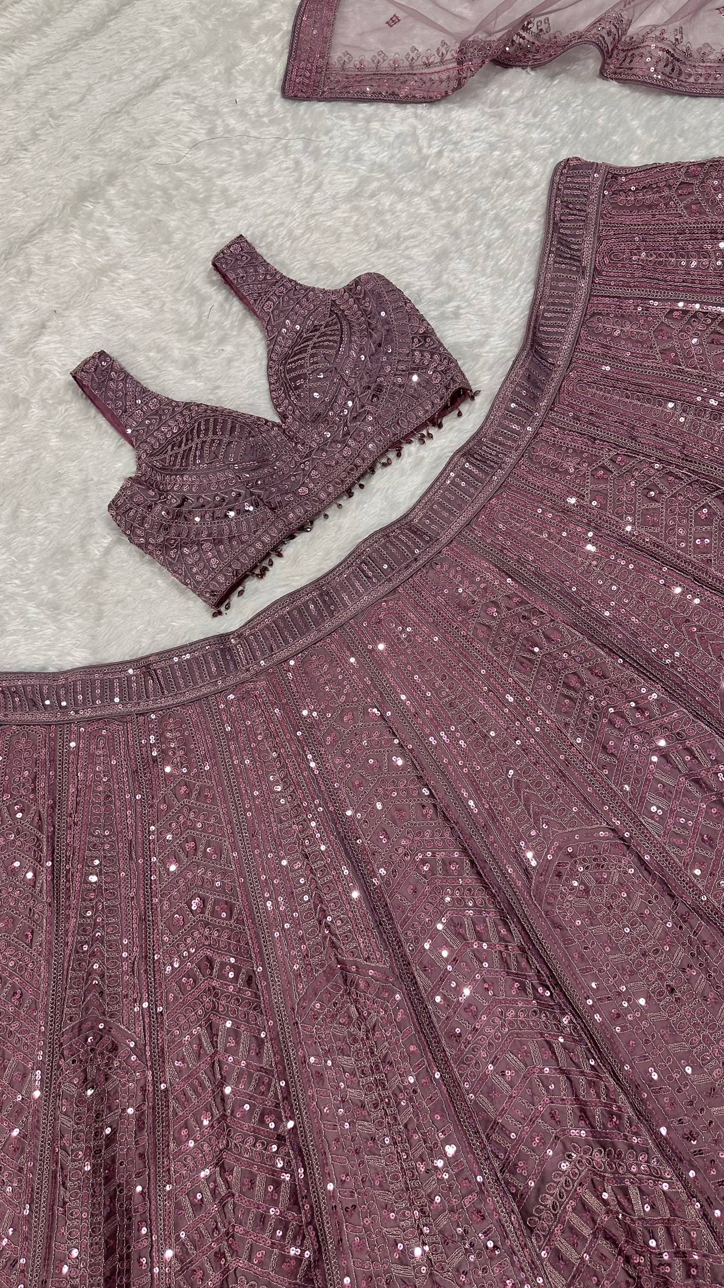 Onion Kasturi Silk Embroidered Lehenga Set