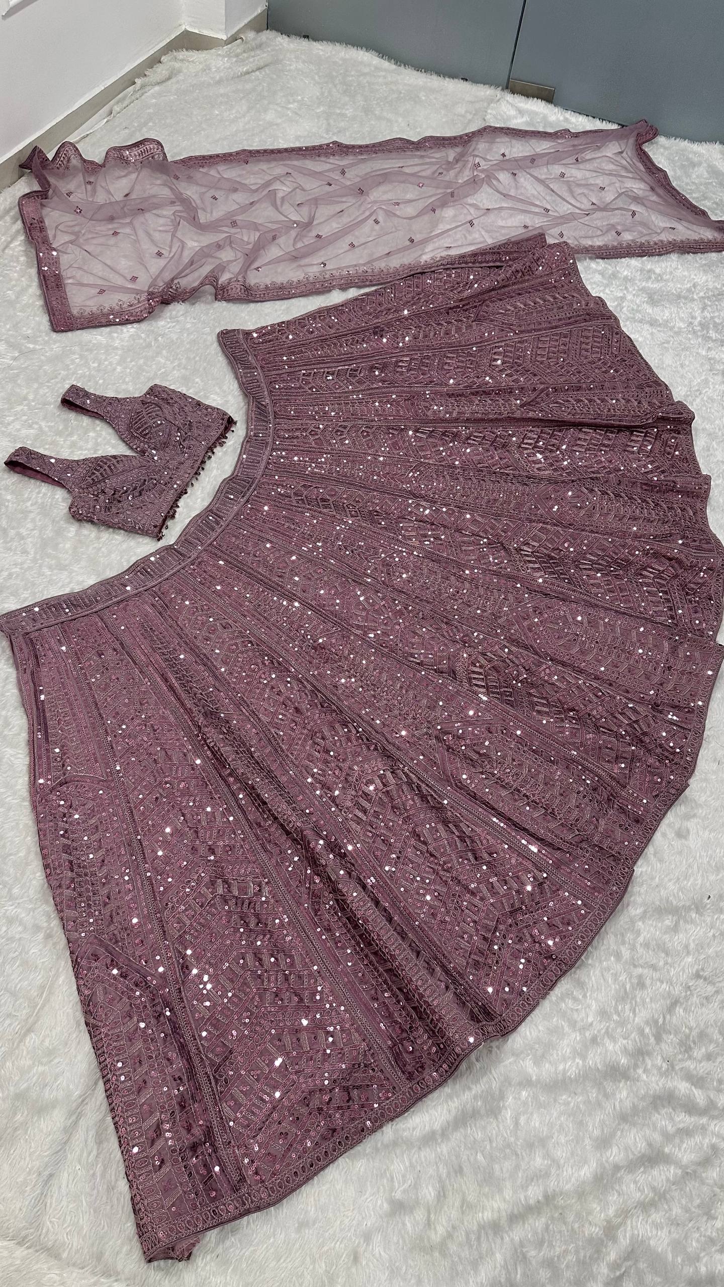 Onion Kasturi Silk Embroidered Lehenga Set