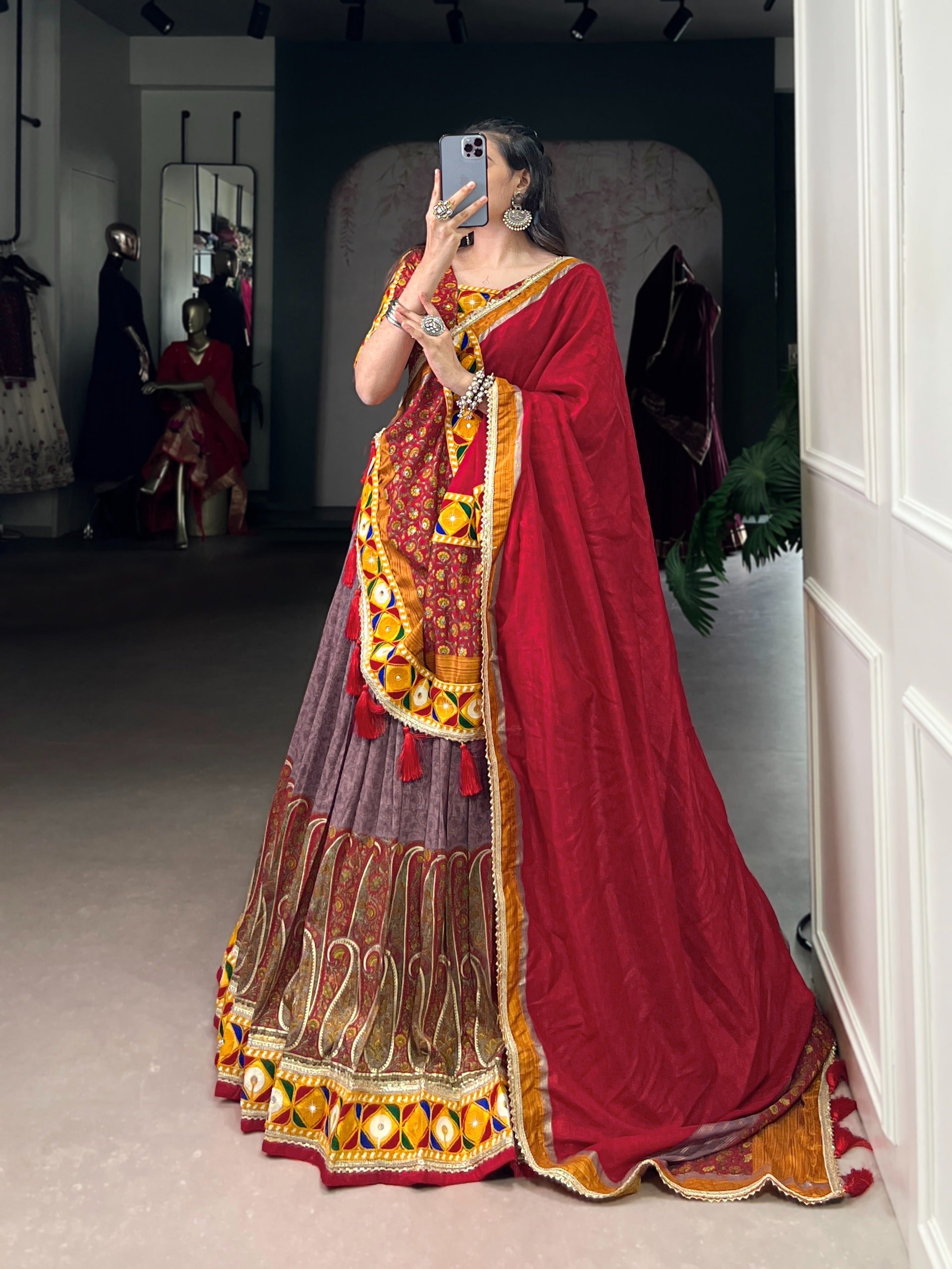 Onion Silk Lehenga Set with Foil Print
