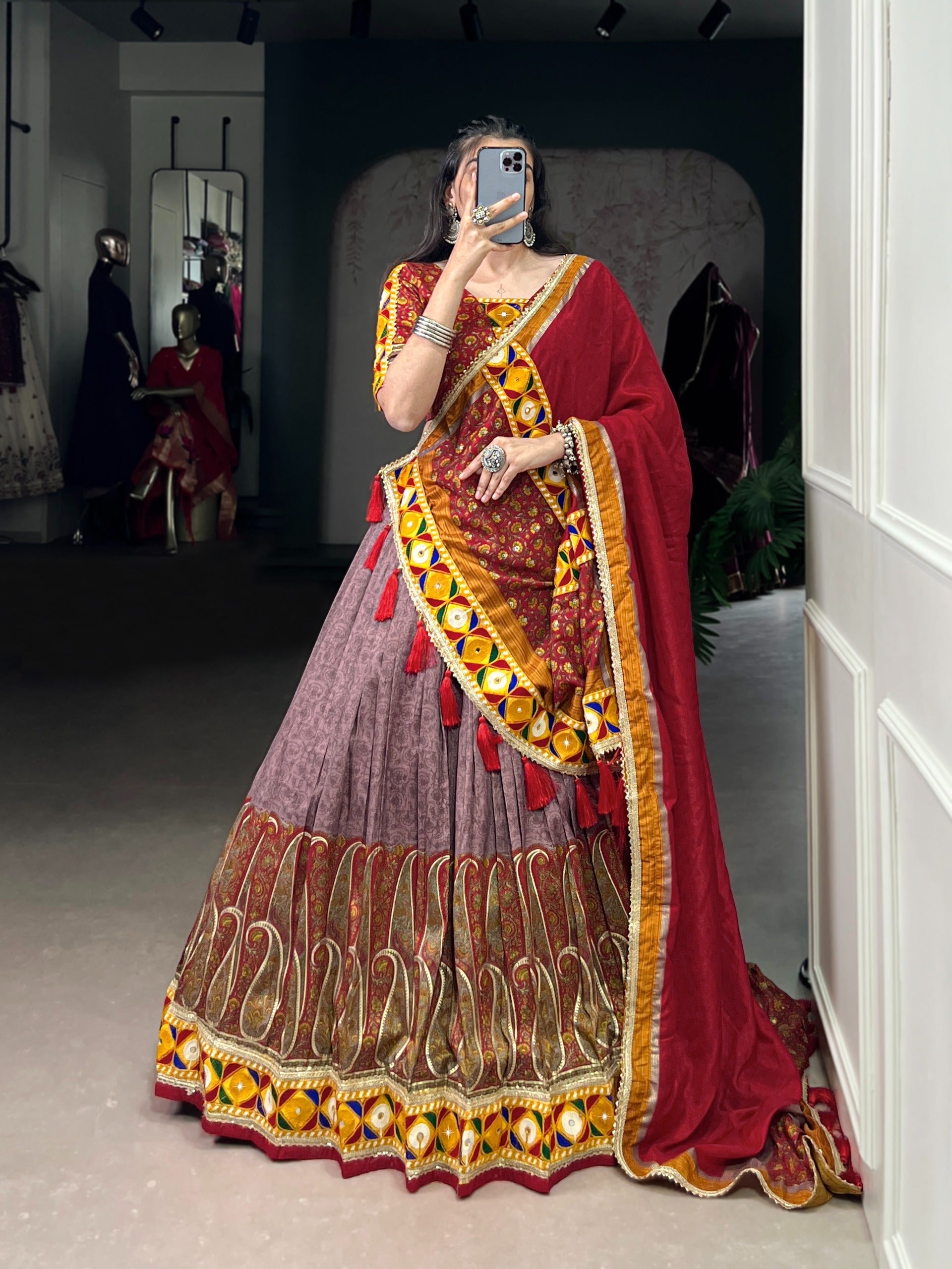 Onion Silk Lehenga Set with Foil Print