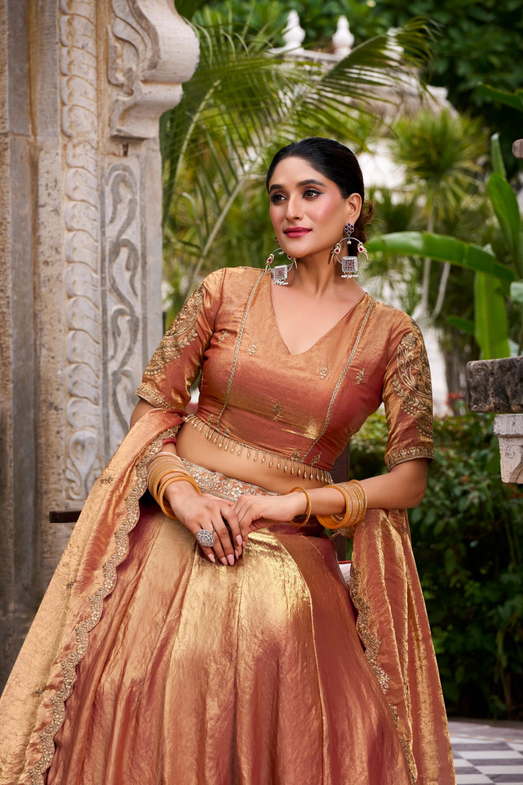 Orange Designer Fendi Lehenga Choli Set with Sequins & Thread Embroidery  Heavy Flair Stitched Lehenga with Dupatta