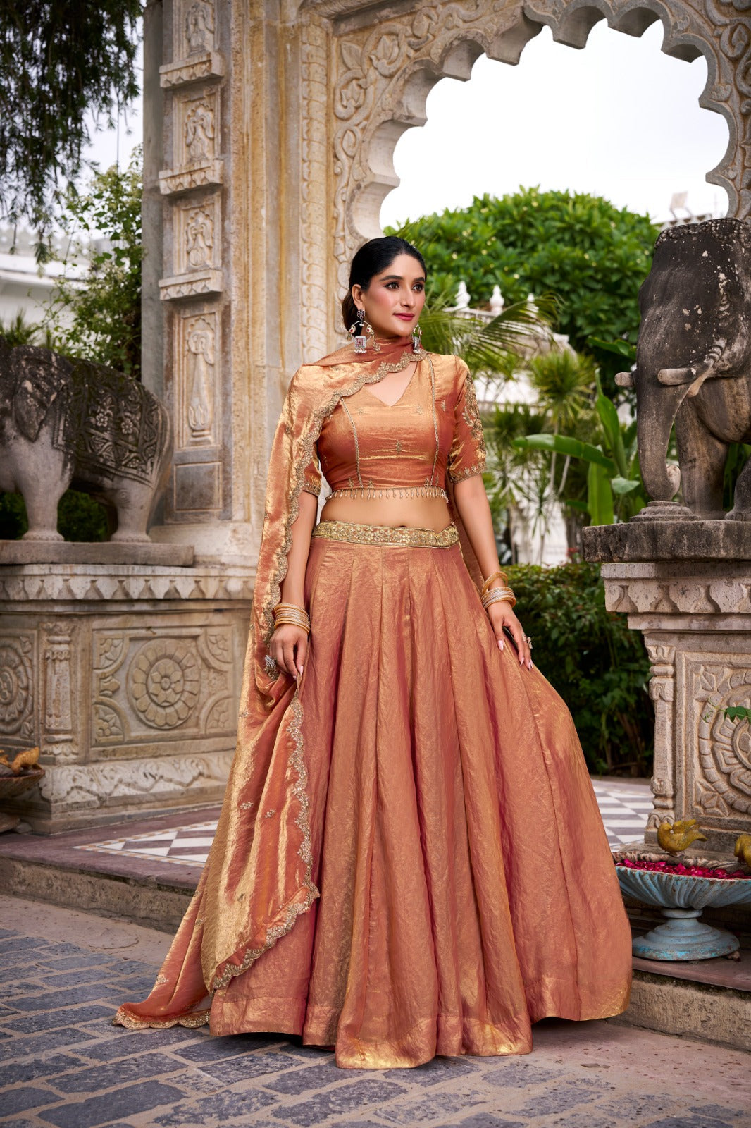 Orange Designer Fendi Lehenga Choli Set with Sequins & Thread Embroidery  Heavy Flair Stitched Lehenga with Dupatta