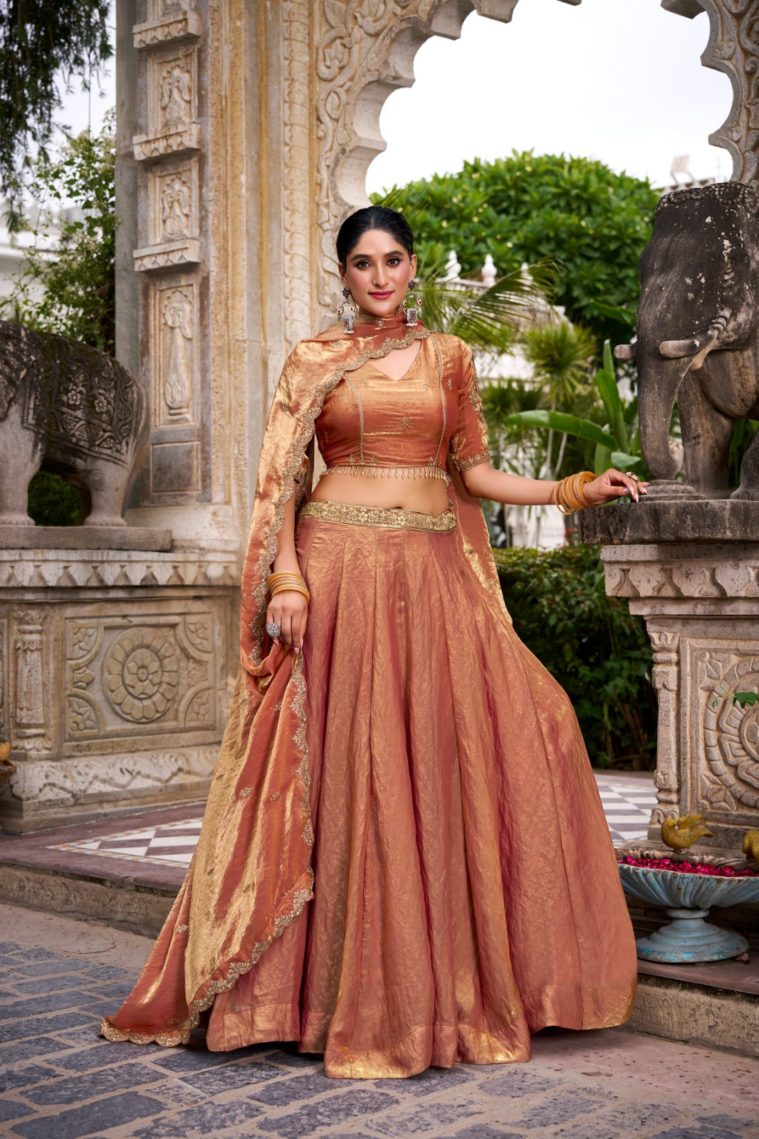 Orange Designer Fendi Lehenga Choli Set with Sequins & Thread Embroidery  Heavy Flair Stitched Lehenga with Dupatta