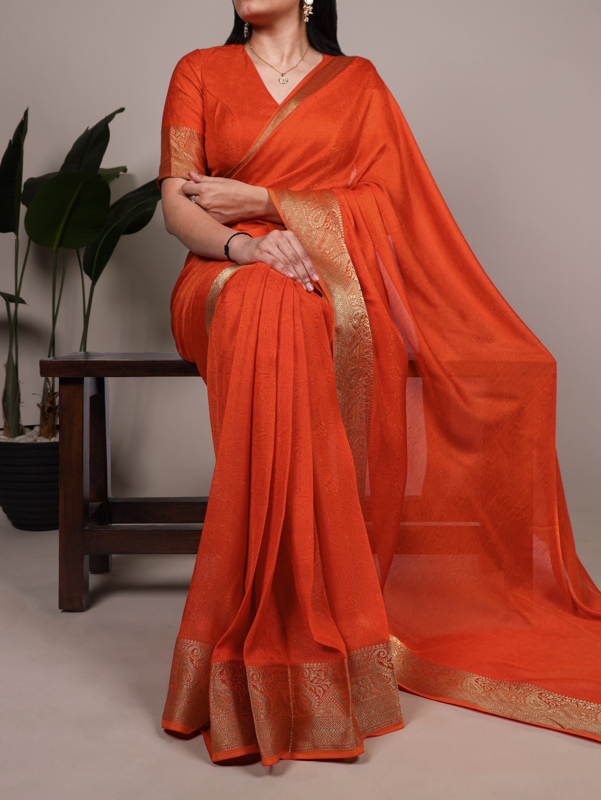 Orange Elegant Mass Mello Zari Weaving Saree with Matching Unstitched Blouse – Premium Party & Festive Wear Traditional Silk Look Saree