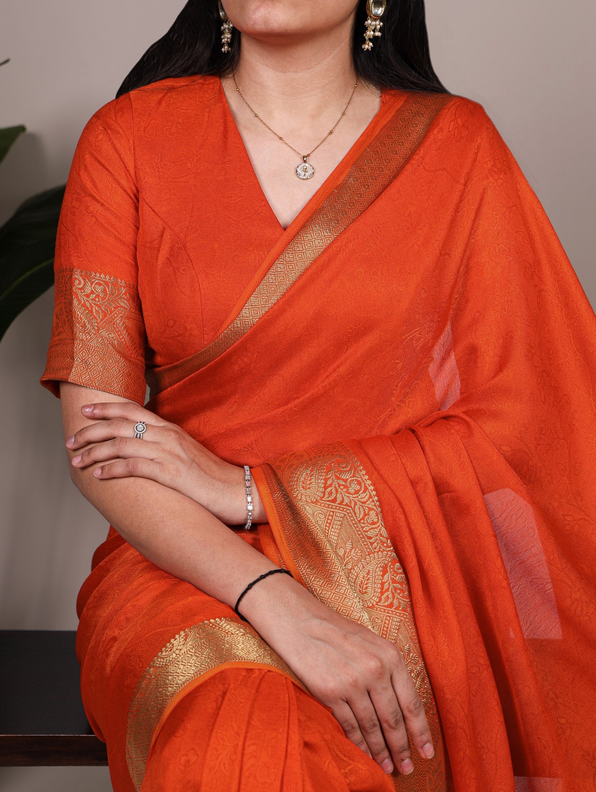 Orange Elegant Mass Mello Zari Weaving Saree with Matching Unstitched Blouse – Premium Party & Festive Wear Traditional Silk Look Saree