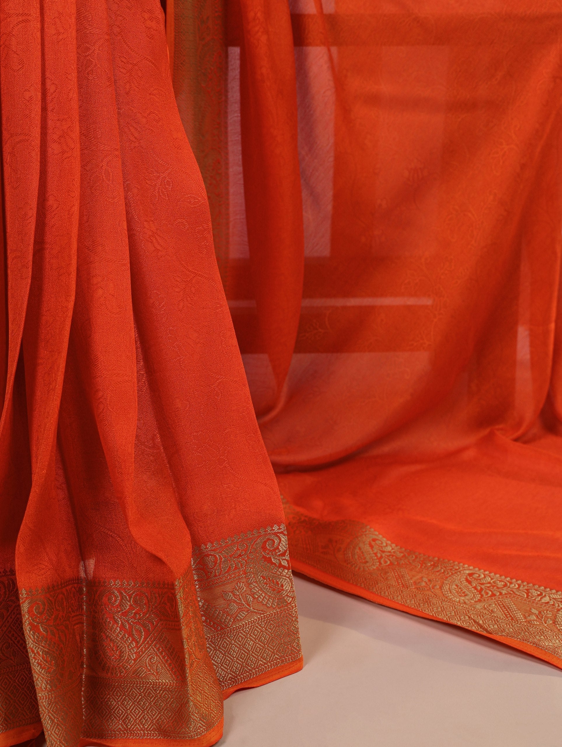 Orange Elegant Mass Mello Zari Weaving Saree with Matching Unstitched Blouse – Premium Party & Festive Wear Traditional Silk Look Saree