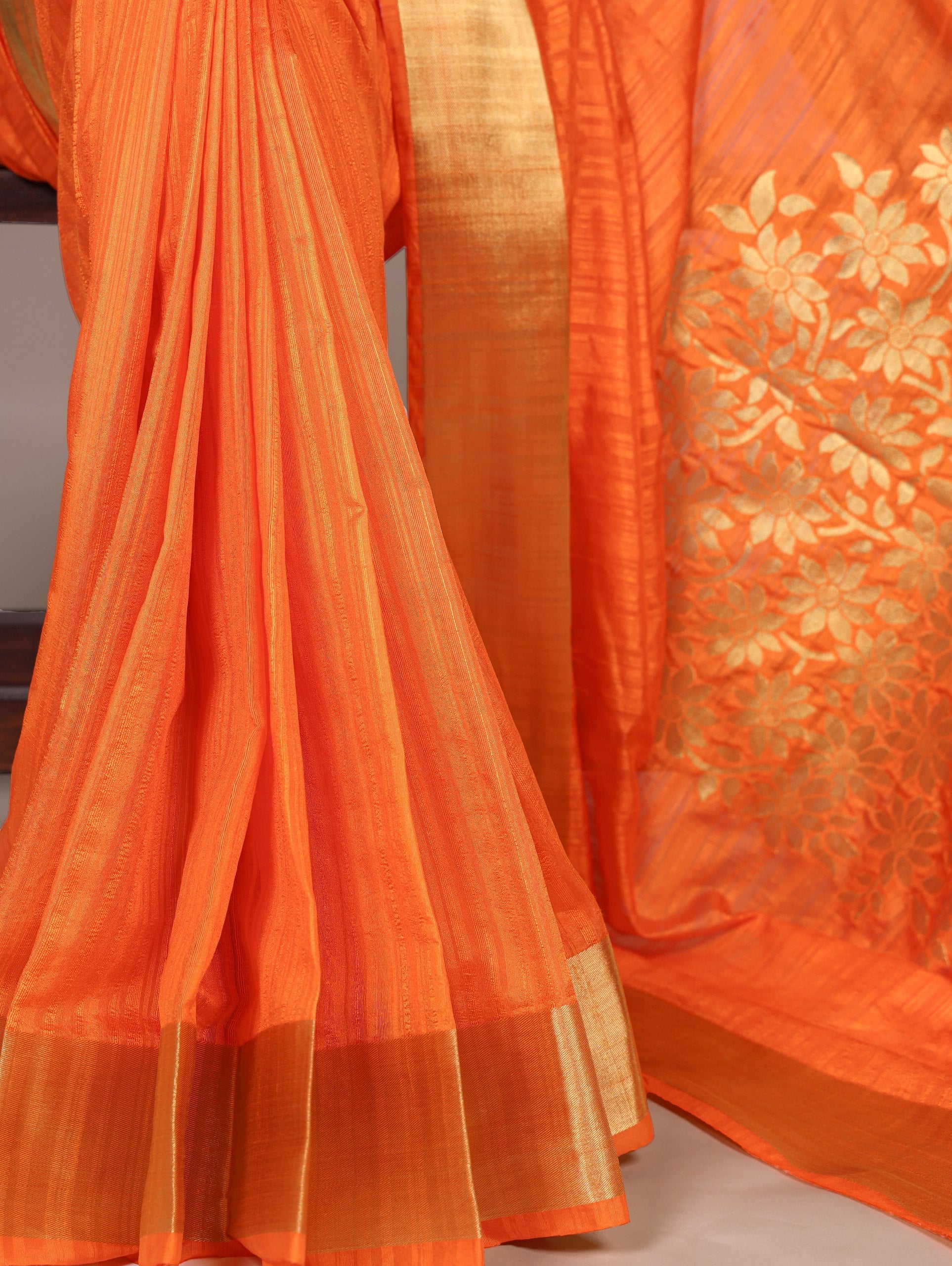 Orange Elegant Raw Silk Saree with Zari Weaving Work