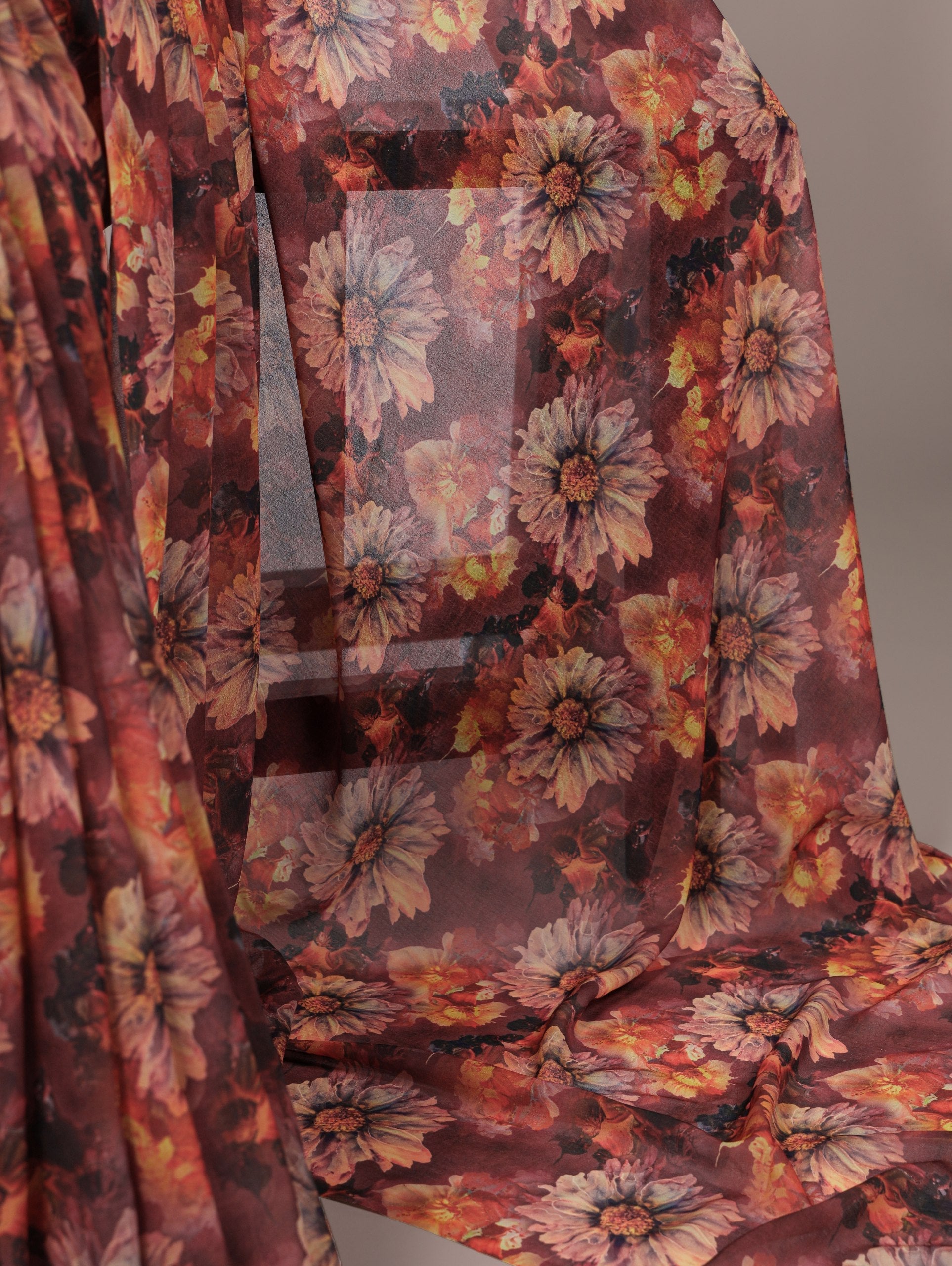 Orange Elegant Weightless Marbal Floral Print Saree with Matching Blouse – Unstitched Ensemble