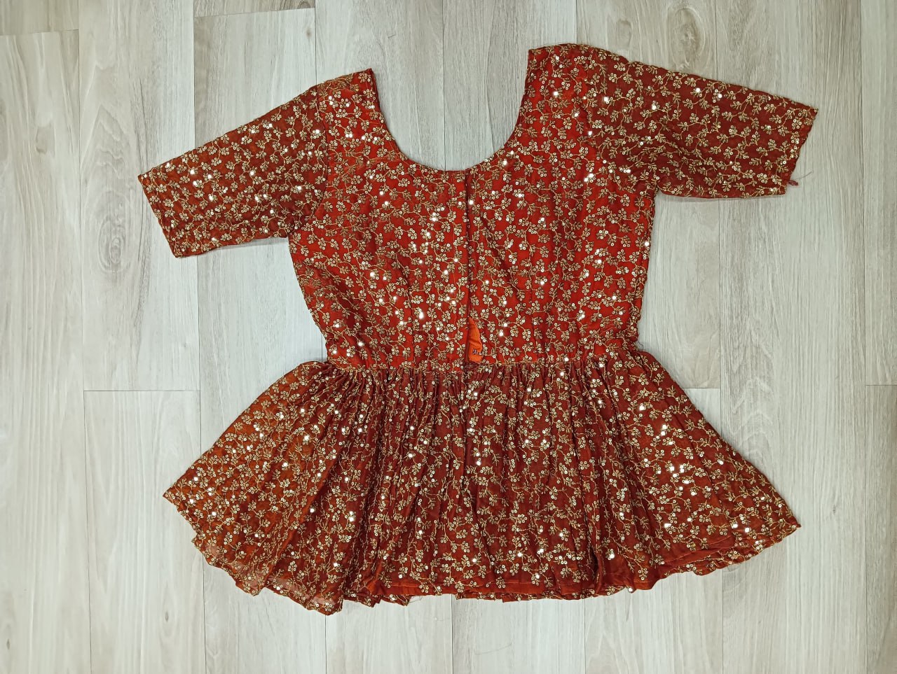 Orange Fendy Fabric Full-Stitched Lehenga Set with Sequins Embroidered Peplum Blouse