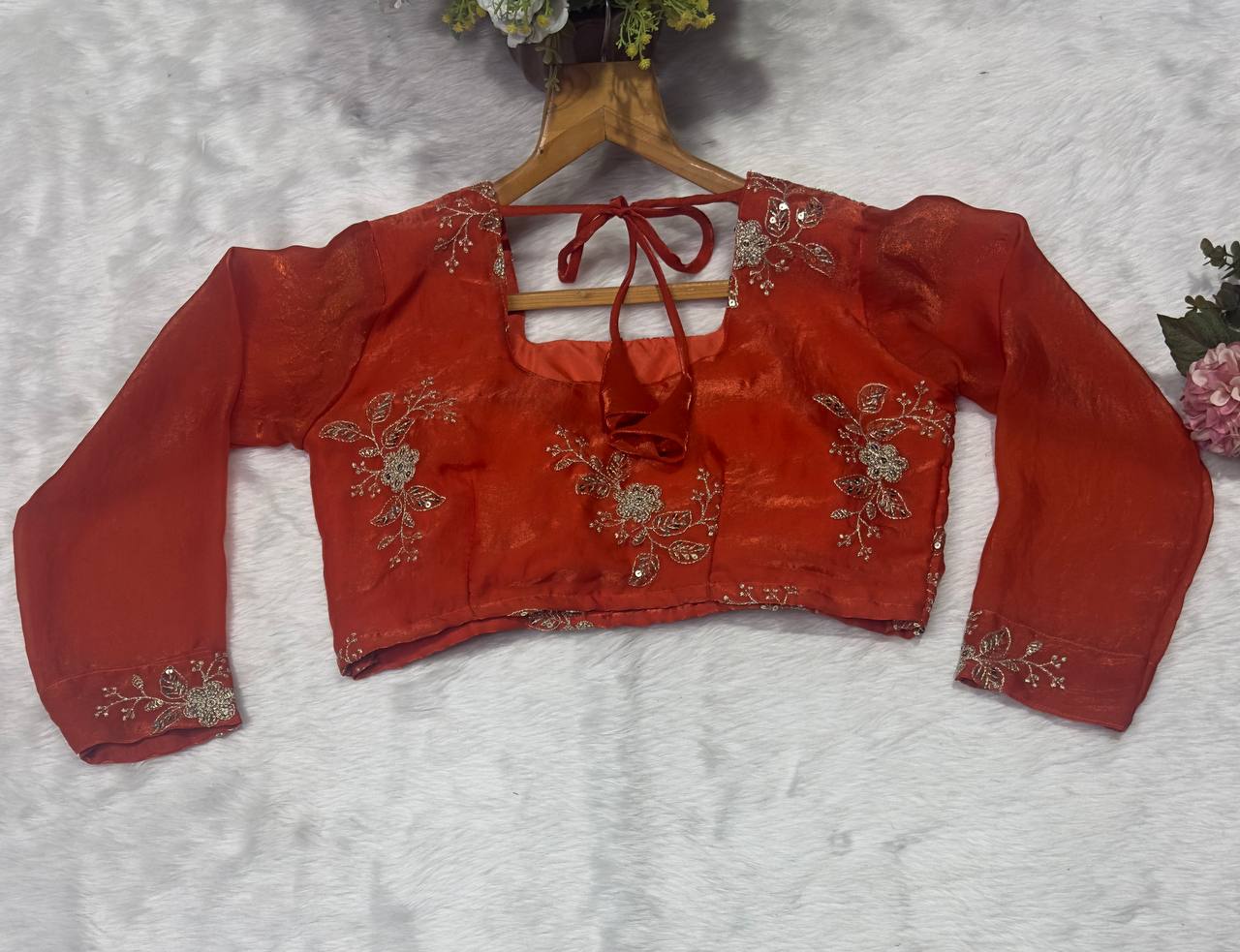 Orange Heavy Fandy Satin Embroidered Lehenga Choli Set