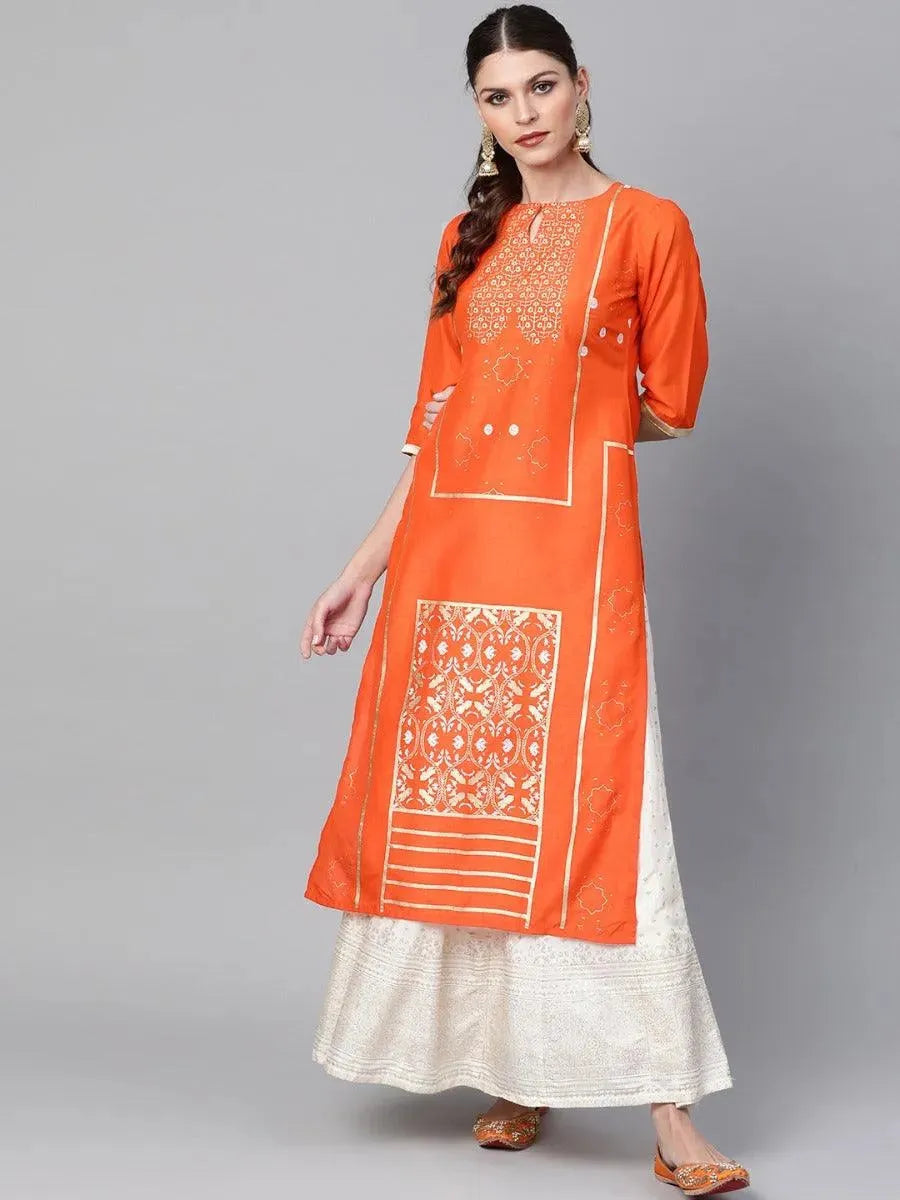 Anouk Orange Printed Chanderi Kurta