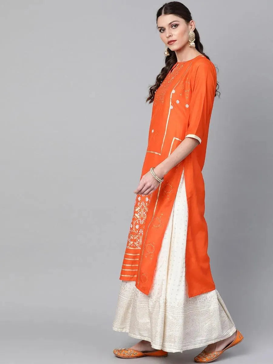 Anouk Orange Printed Chanderi Kurta