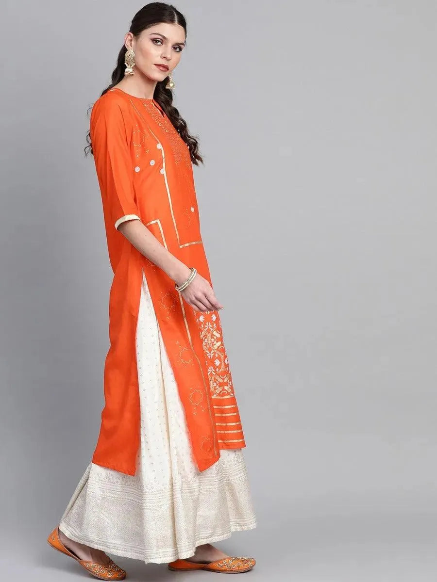 Anouk Orange Printed Chanderi Kurta