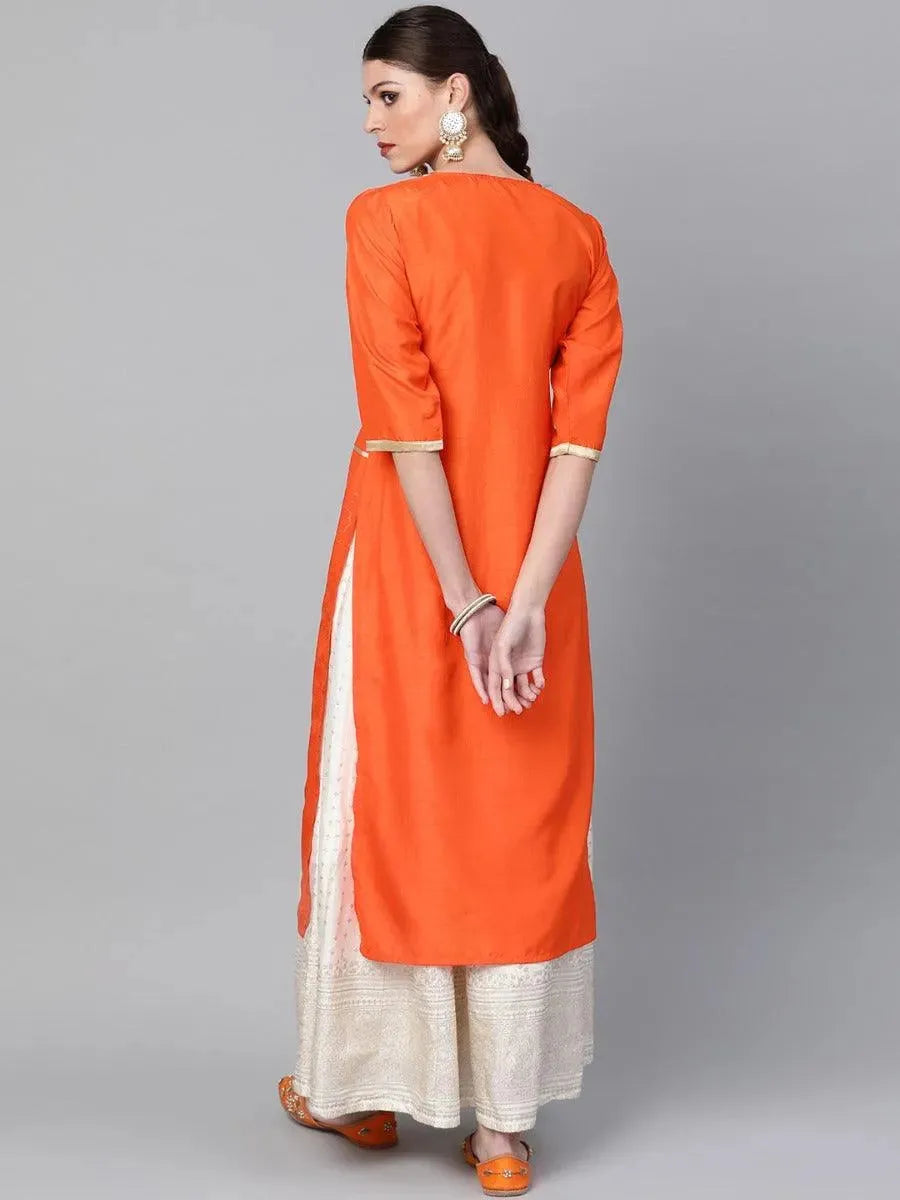 Anouk Orange Printed Chanderi Kurta