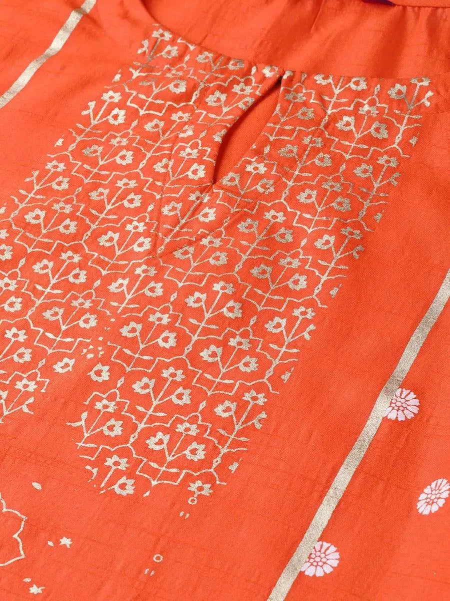 Anouk Orange Printed Chanderi Kurta