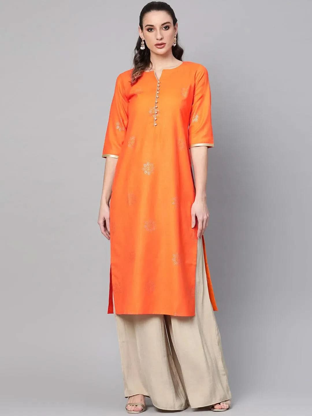 Anouk Orange Printed Cotton Kurta