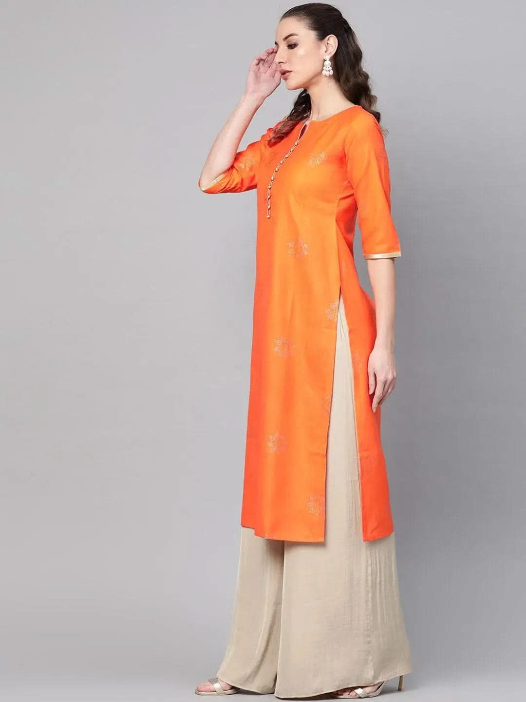 Anouk Orange Printed Cotton Kurta