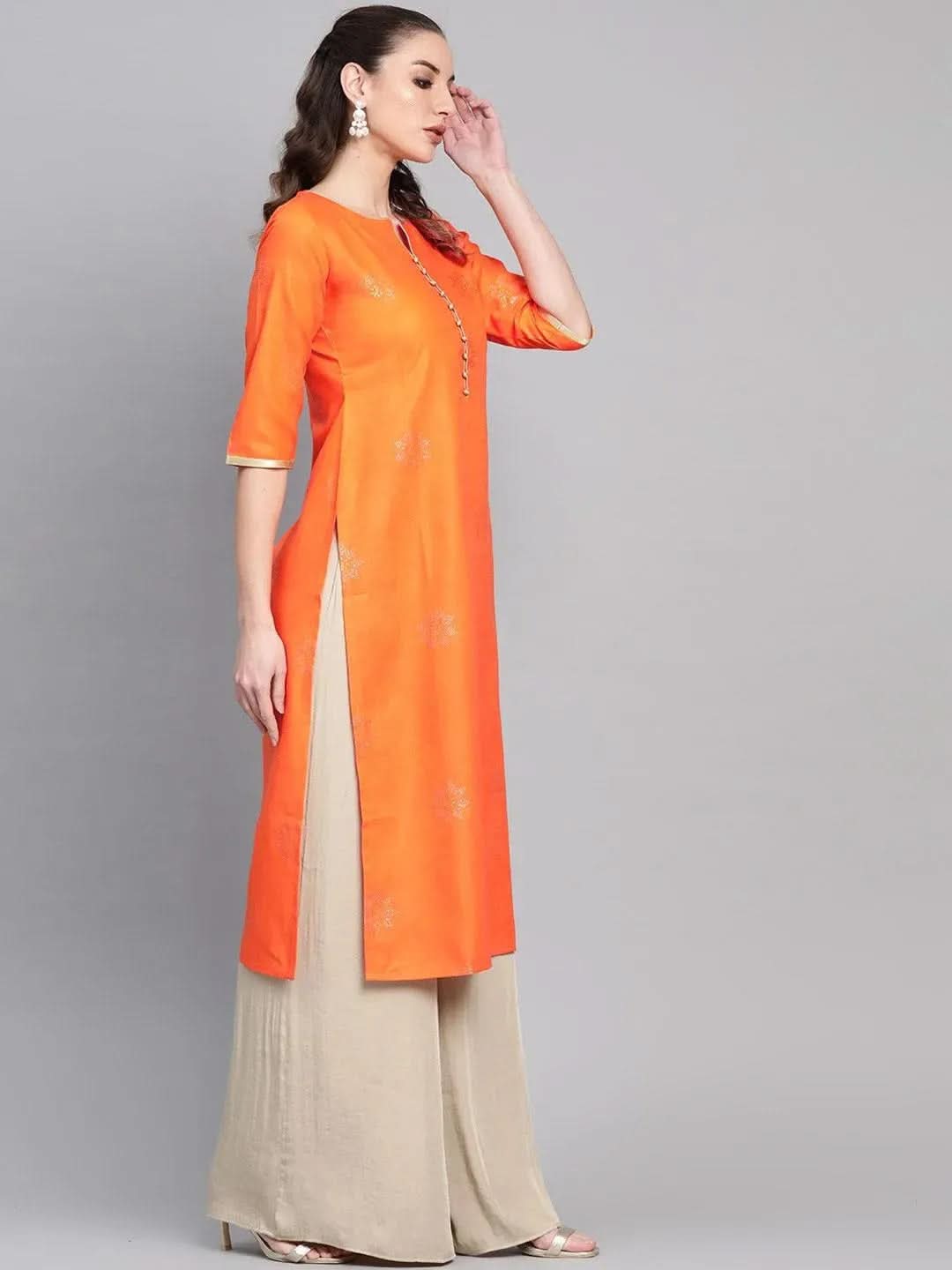 Anouk Orange Printed Cotton Kurta