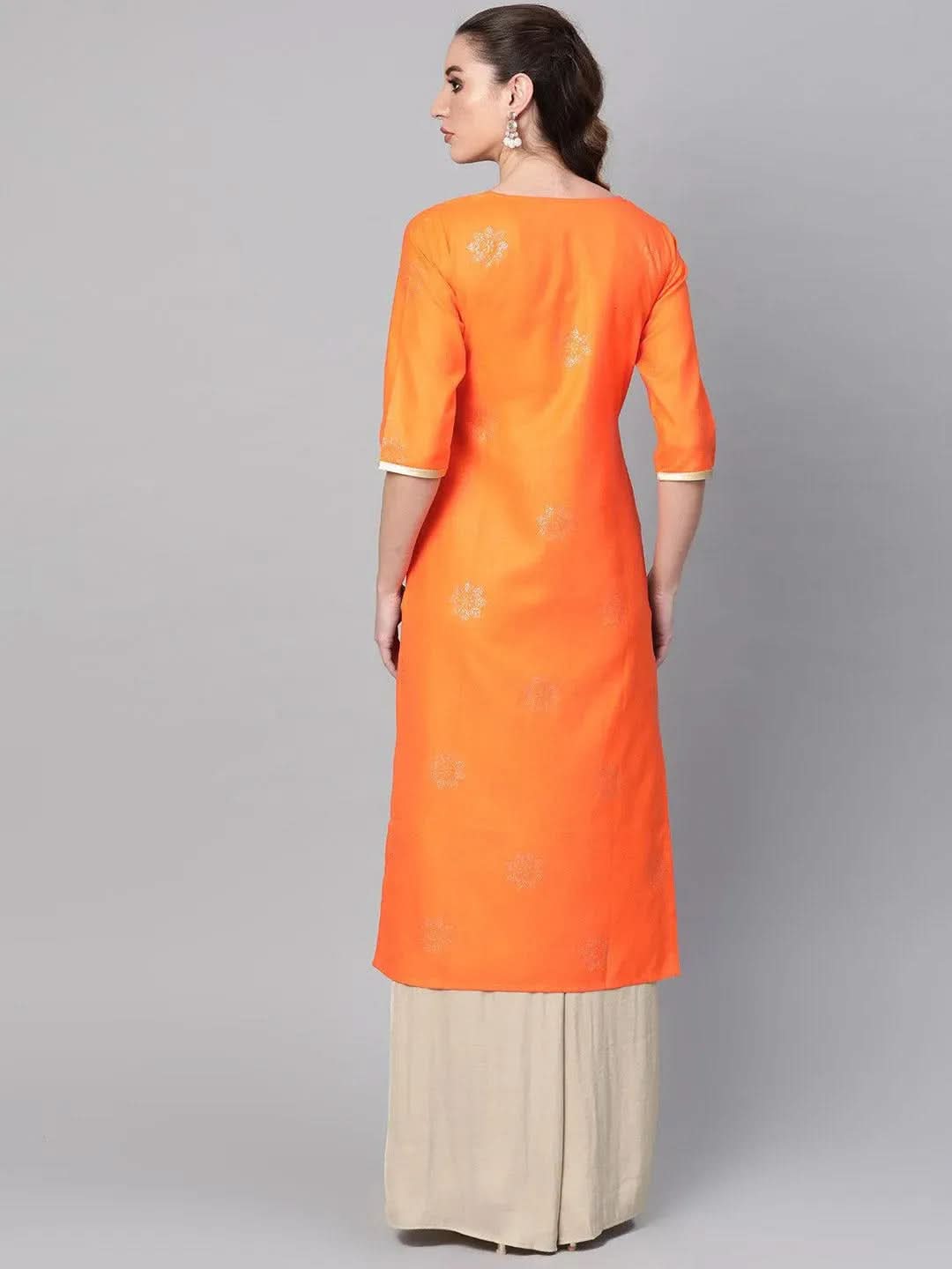 Anouk Orange Printed Cotton Kurta
