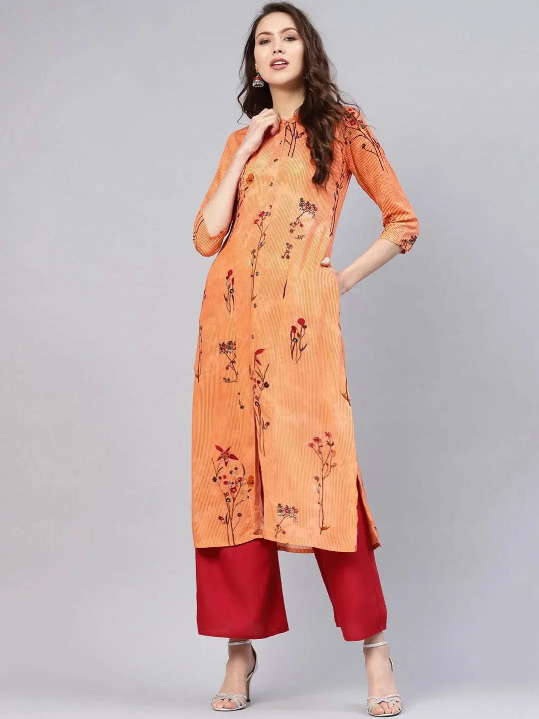 Anouk Orange Printed Rayon Kurta