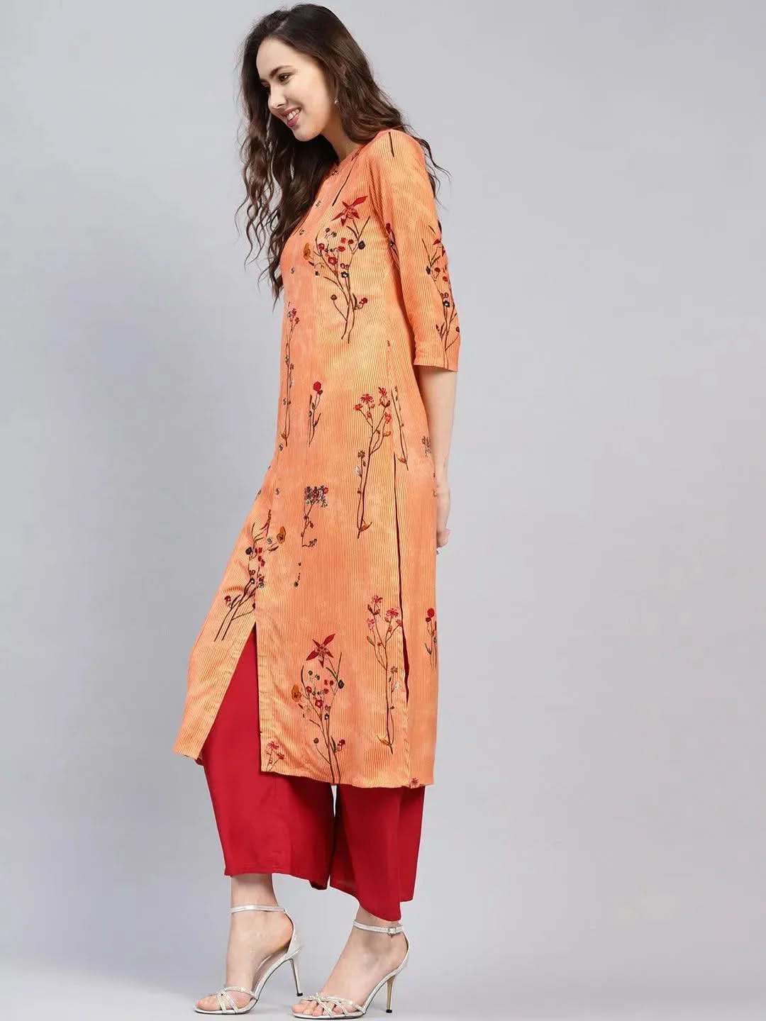 Anouk Orange Printed Rayon Kurta