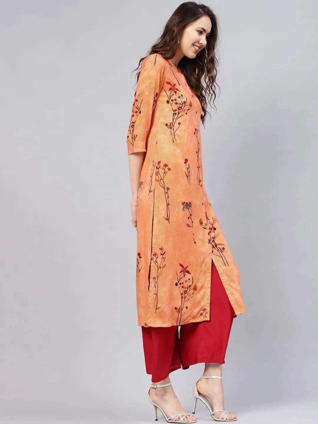 Anouk Orange Printed Rayon Kurta