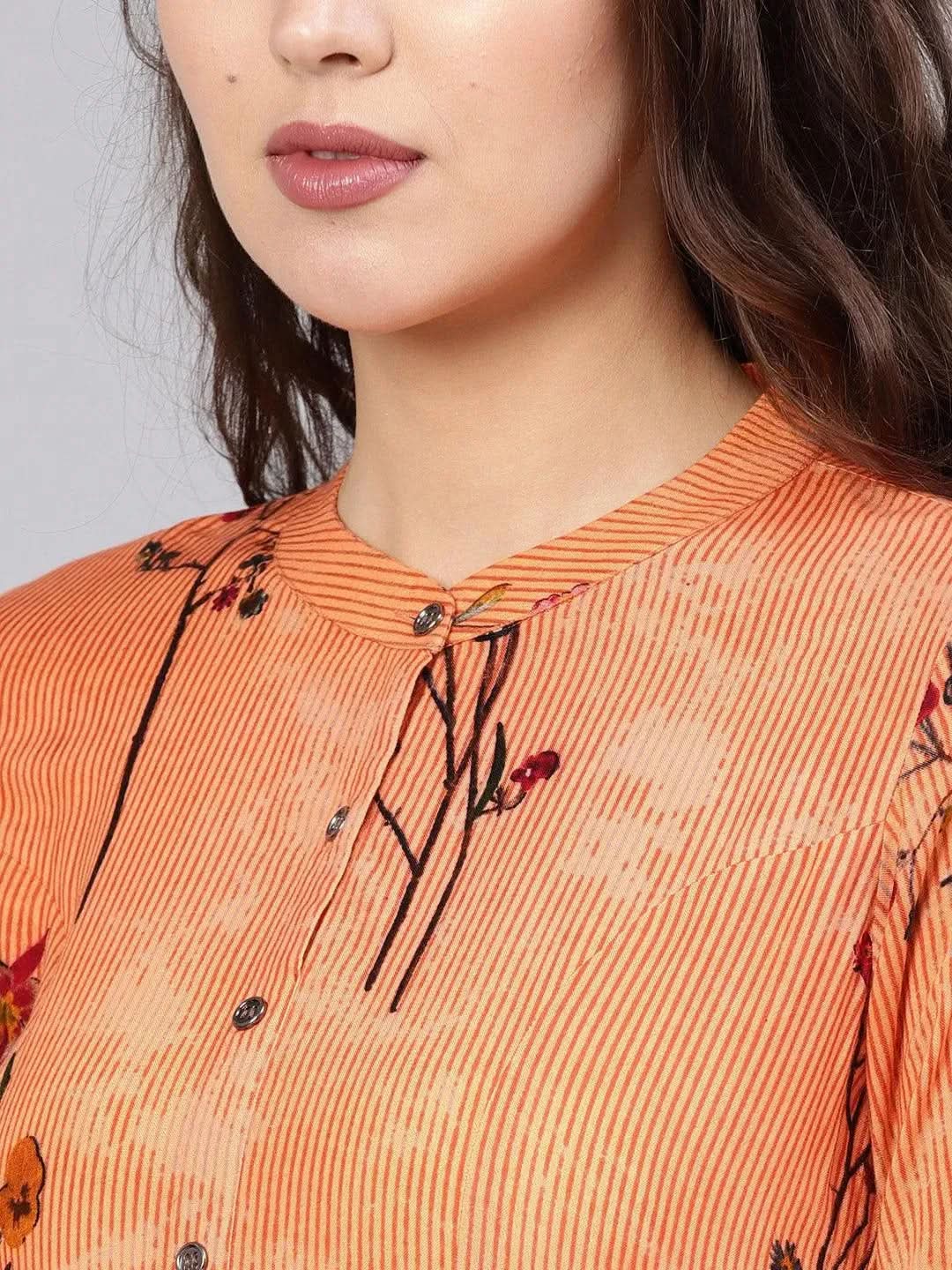 Anouk Orange Printed Rayon Kurta