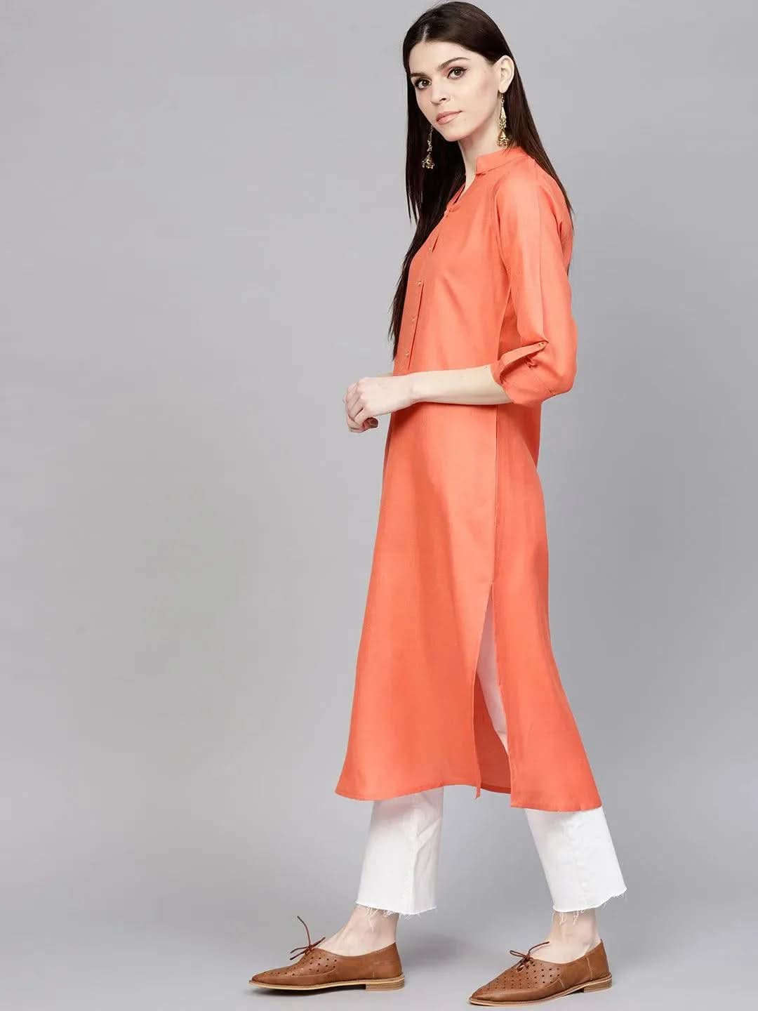 Anouk Orange Solid Cotton Kurta