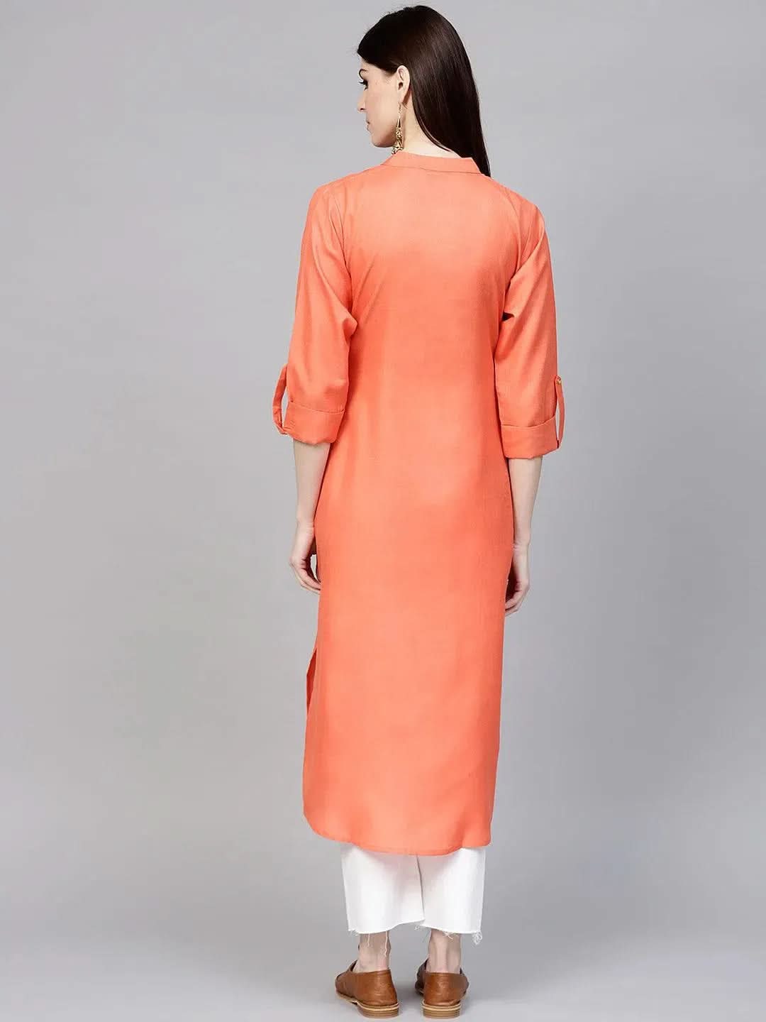 Anouk Orange Solid Cotton Kurta