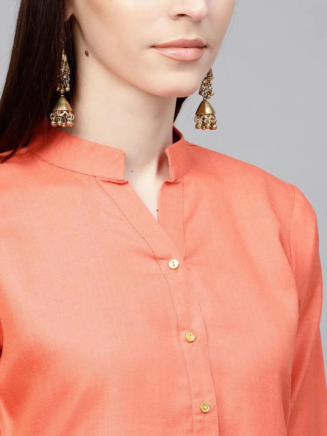 Anouk Orange Solid Cotton Kurta