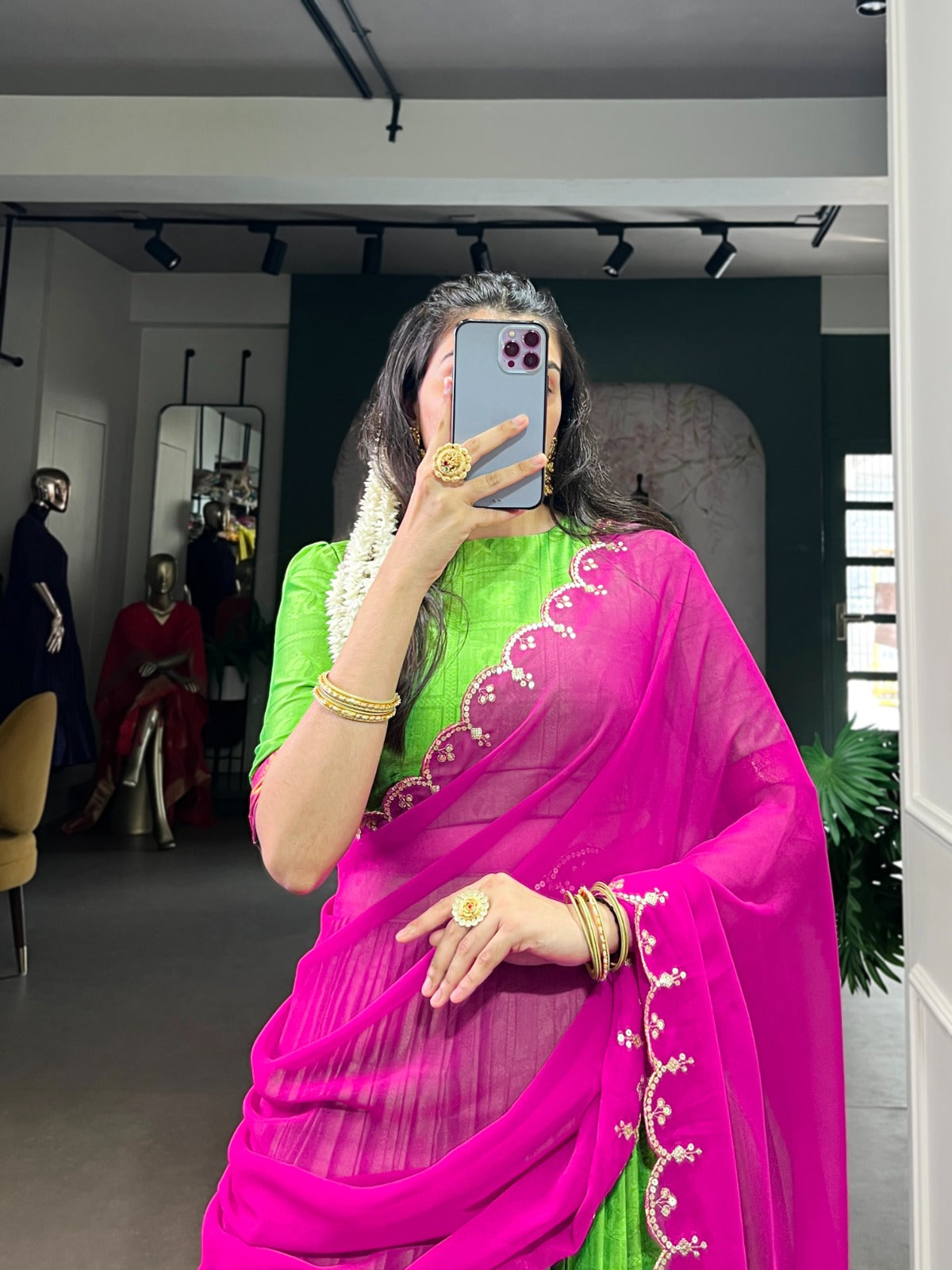 Parrot Green Traditional Poly Cotton Lehenga with Zari Weaving Work & Georgette Embroidered Dupatta – Stitched Lehenga with Unstitched Blouse