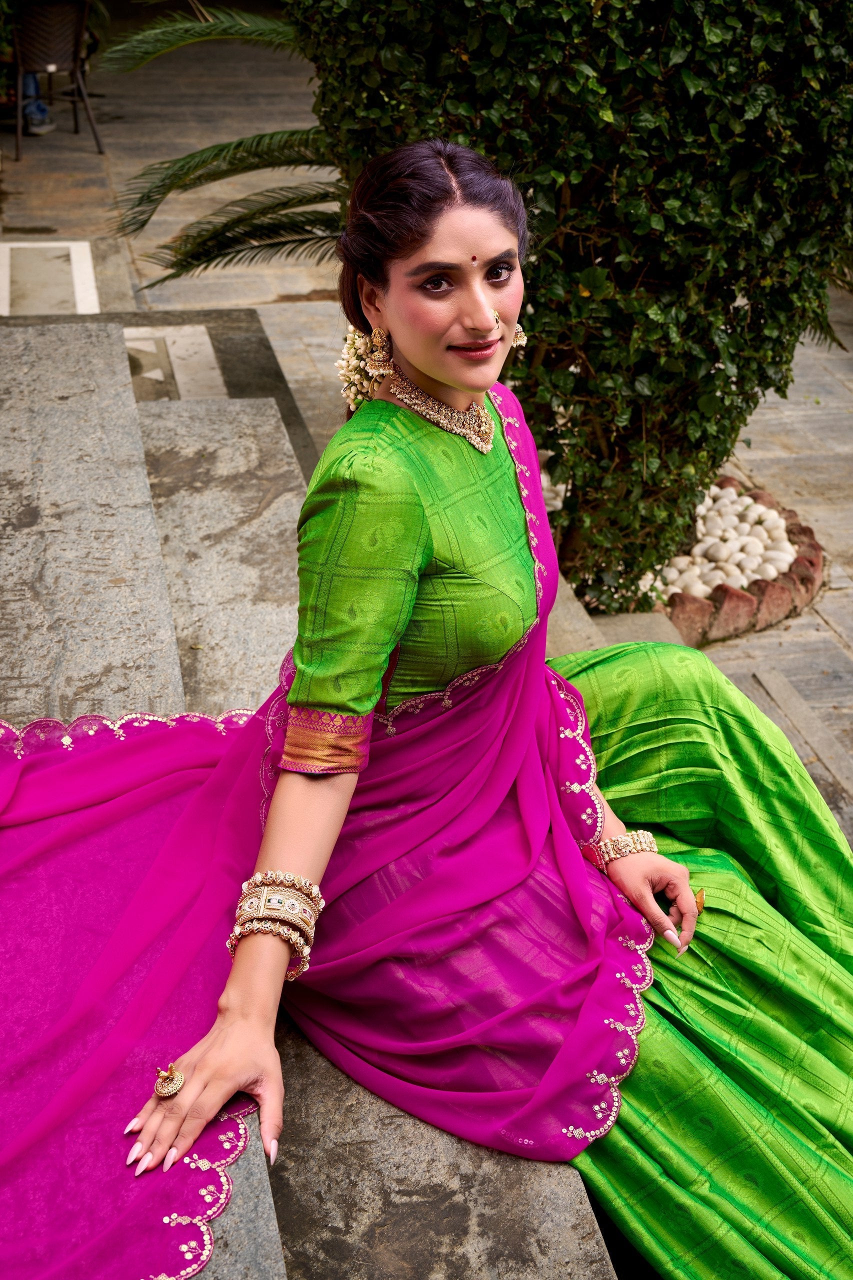 Parrot Green Traditional Poly Cotton Lehenga with Zari Weaving Work & Georgette Embroidered Dupatta – Stitched Lehenga with Unstitched Blouse
