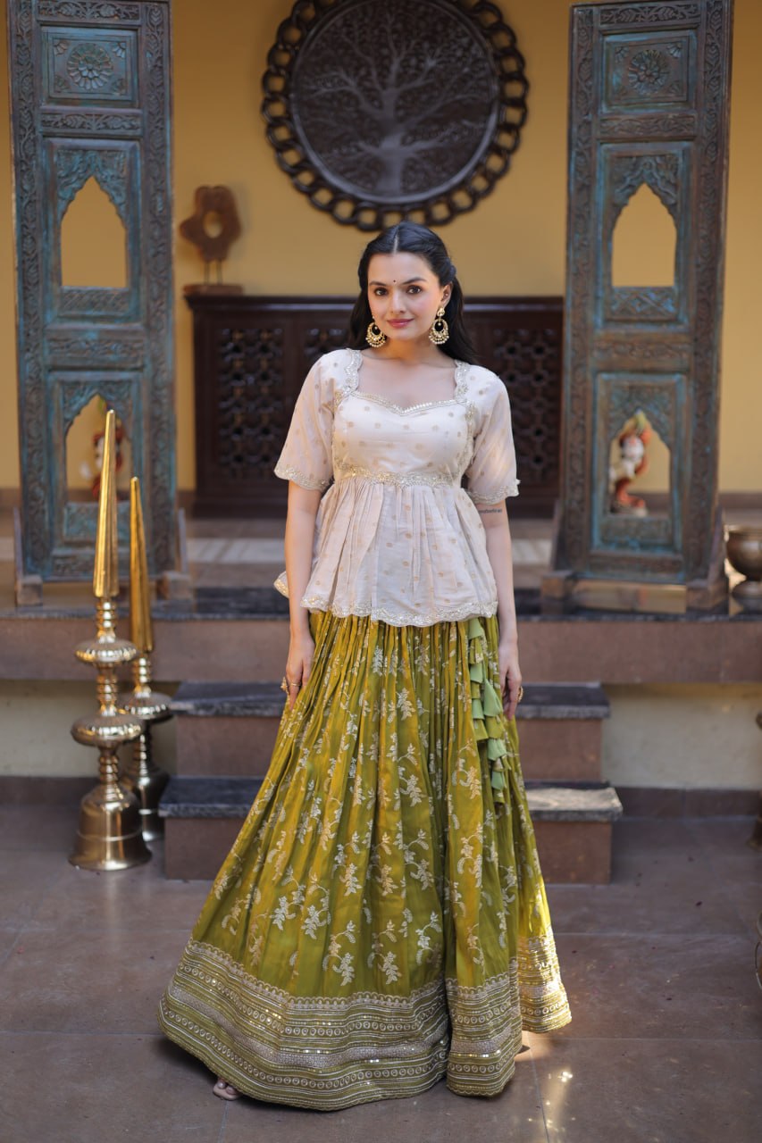 Parrot Jacquard Designer Festive Lehenga