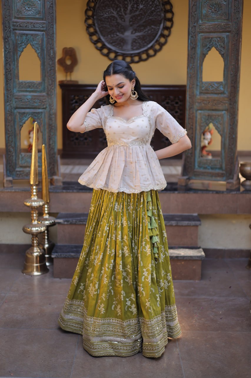 Parrot Jacquard Designer Festive Lehenga