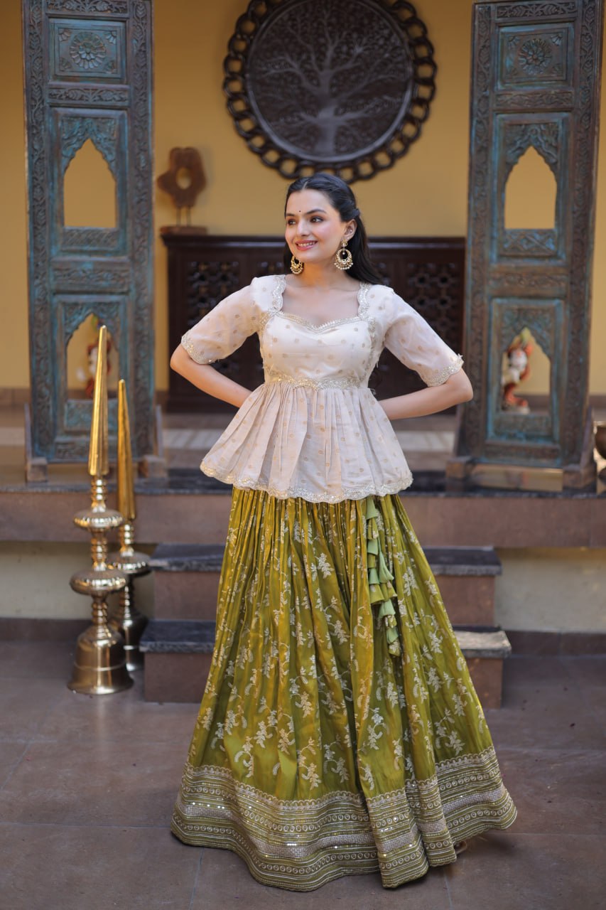 Parrot Jacquard Designer Festive Lehenga
