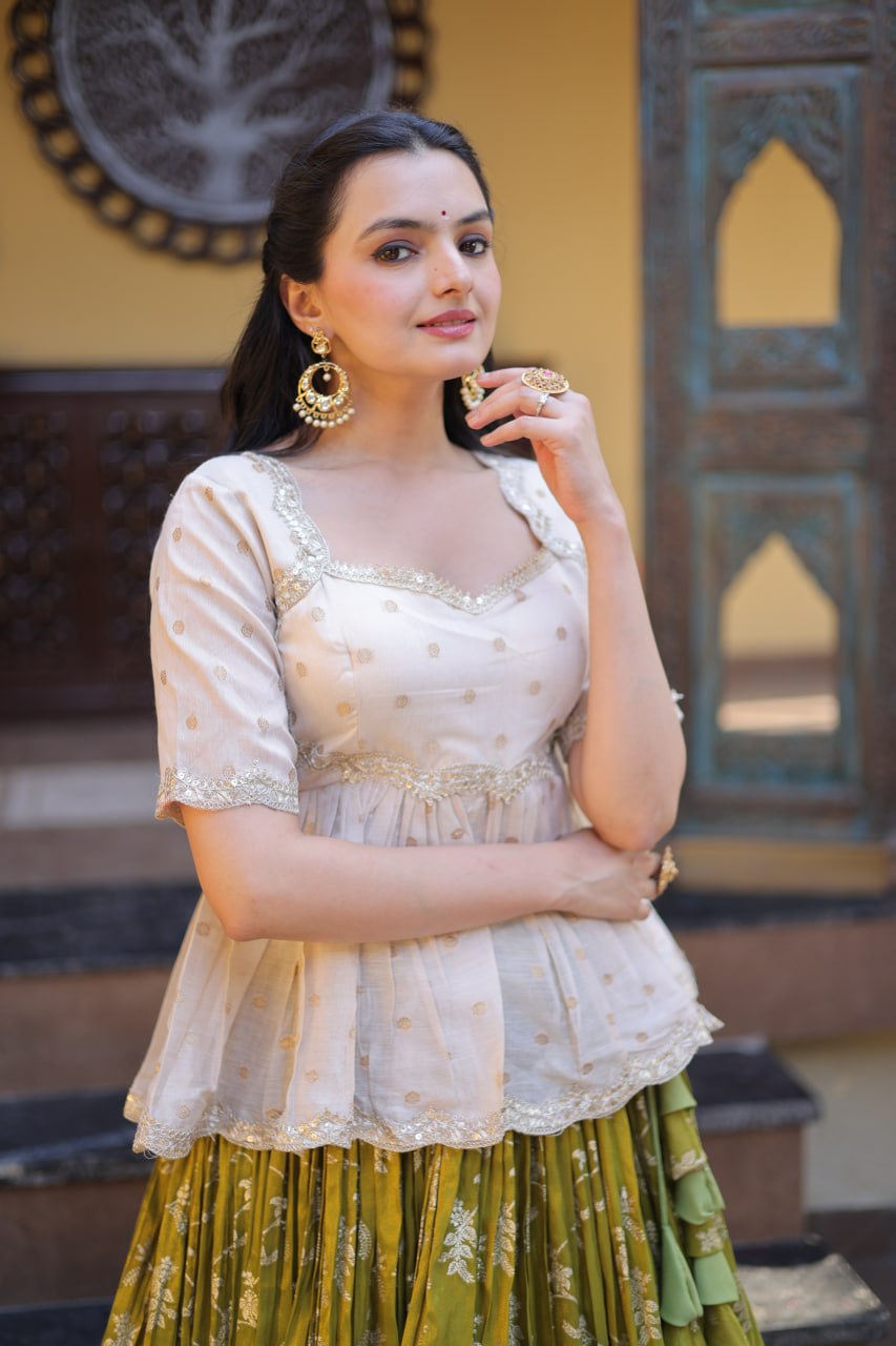 Parrot Jacquard Designer Festive Lehenga