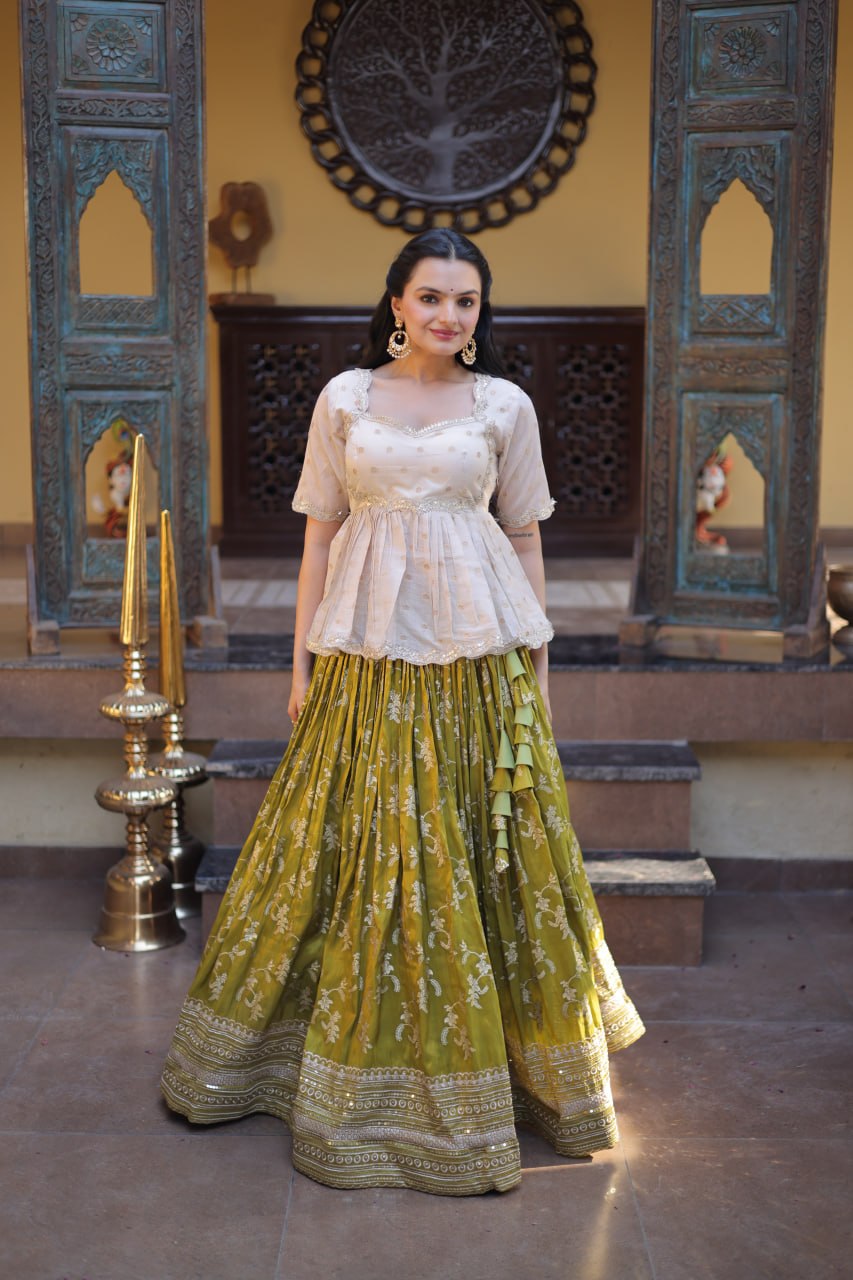 Parrot Jacquard Designer Festive Lehenga