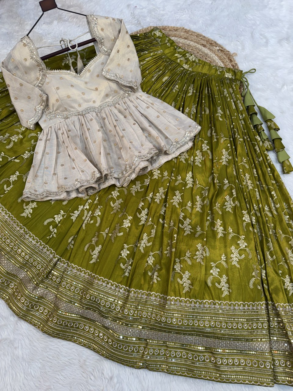 Parrot Jacquard Designer Festive Lehenga