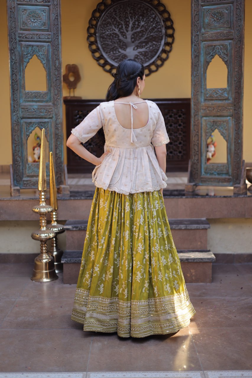 Parrot Jacquard Designer Festive Lehenga