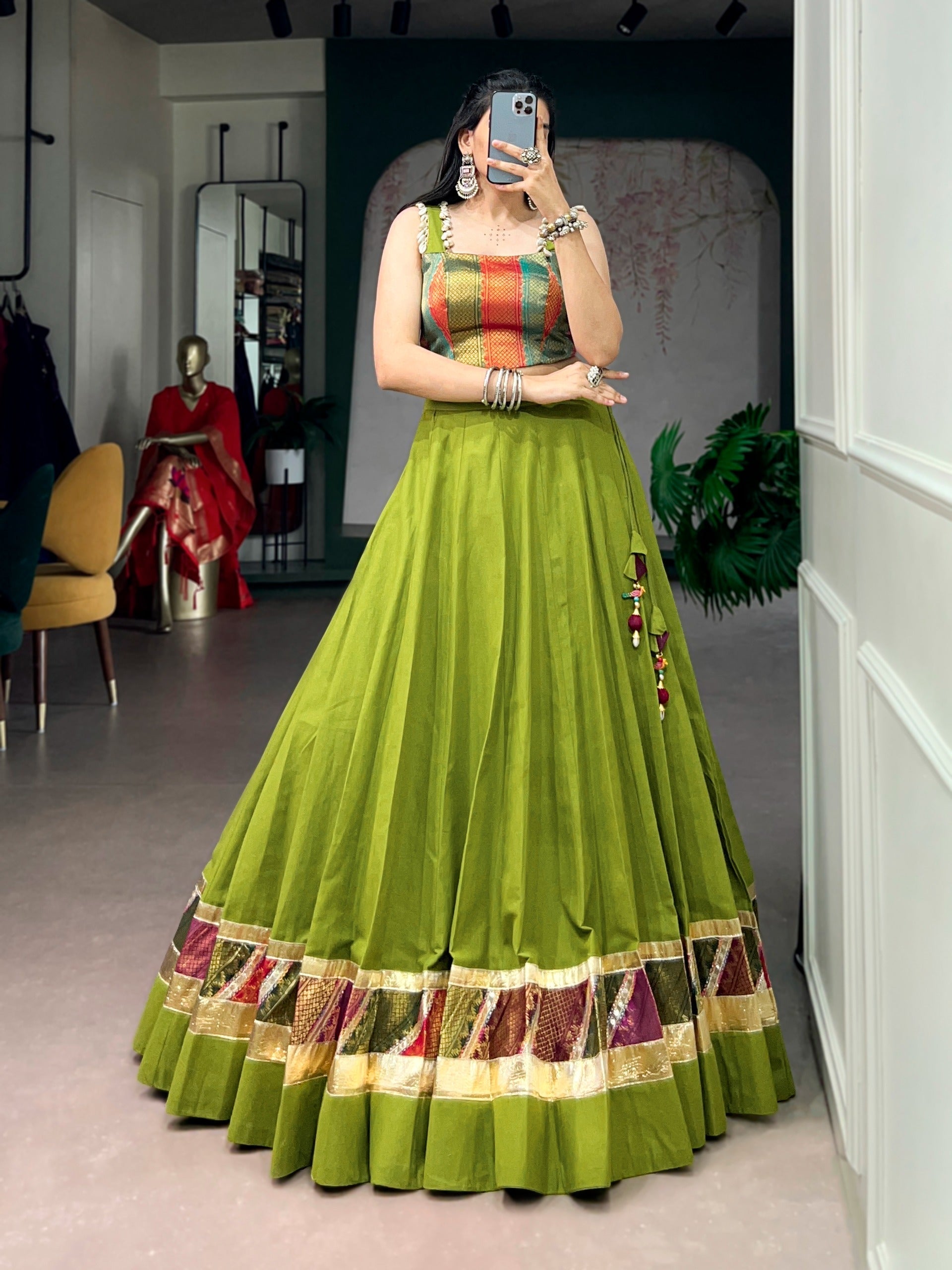 Parrot Zari Grace Cotton Lehenga