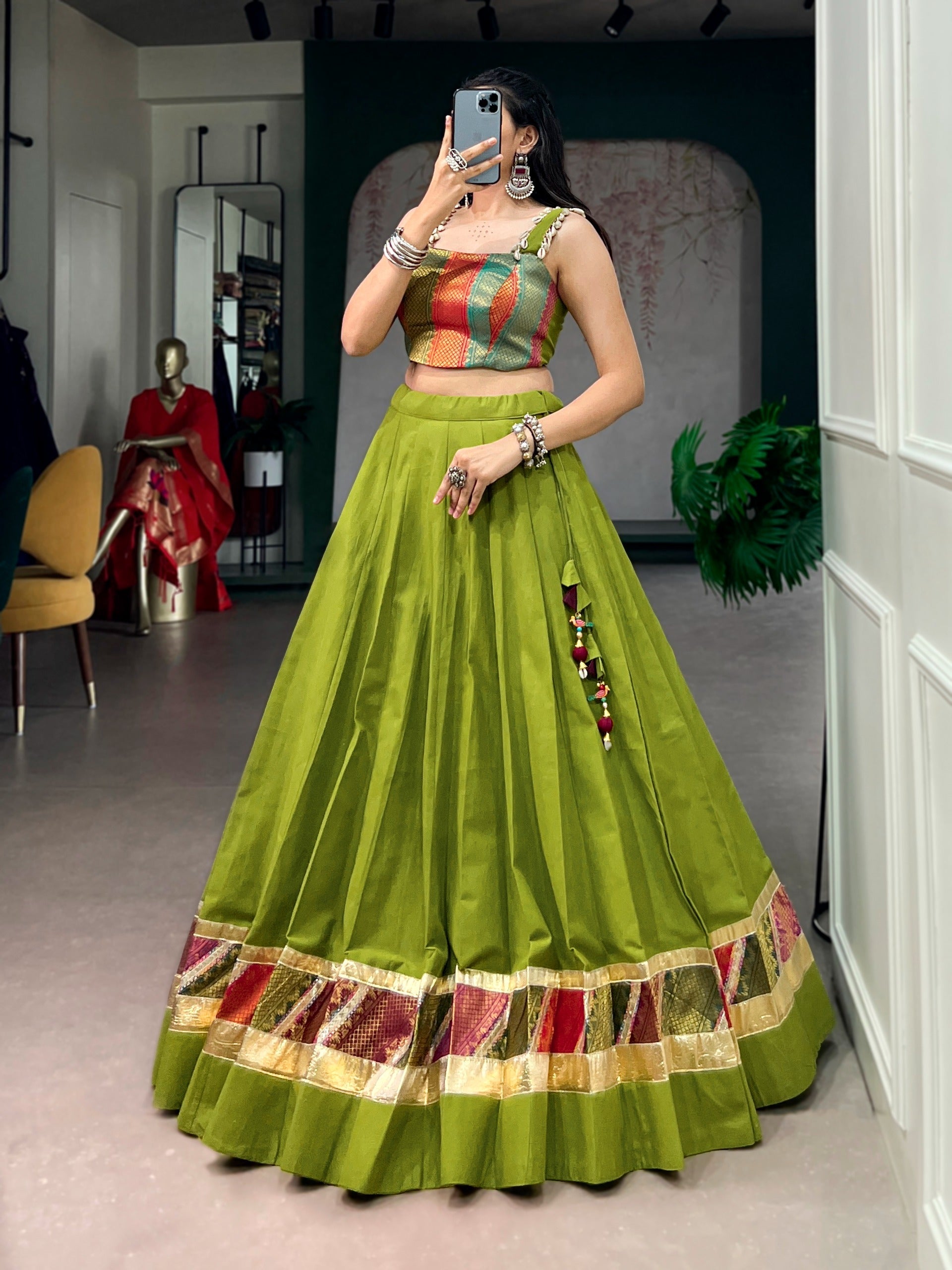 Parrot Zari Grace Cotton Lehenga