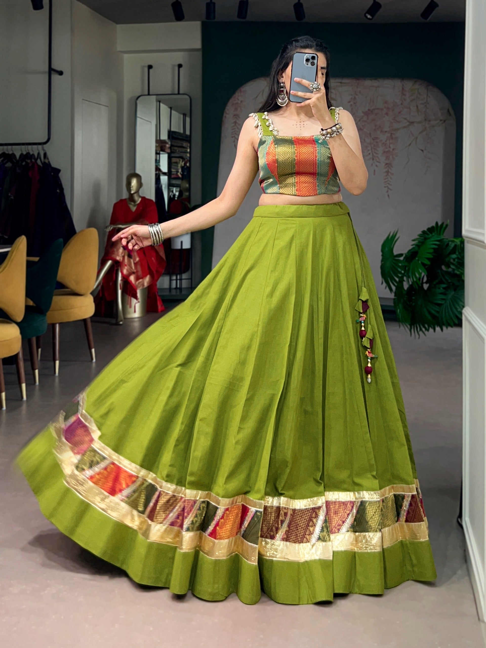 Parrot Zari Grace Cotton Lehenga