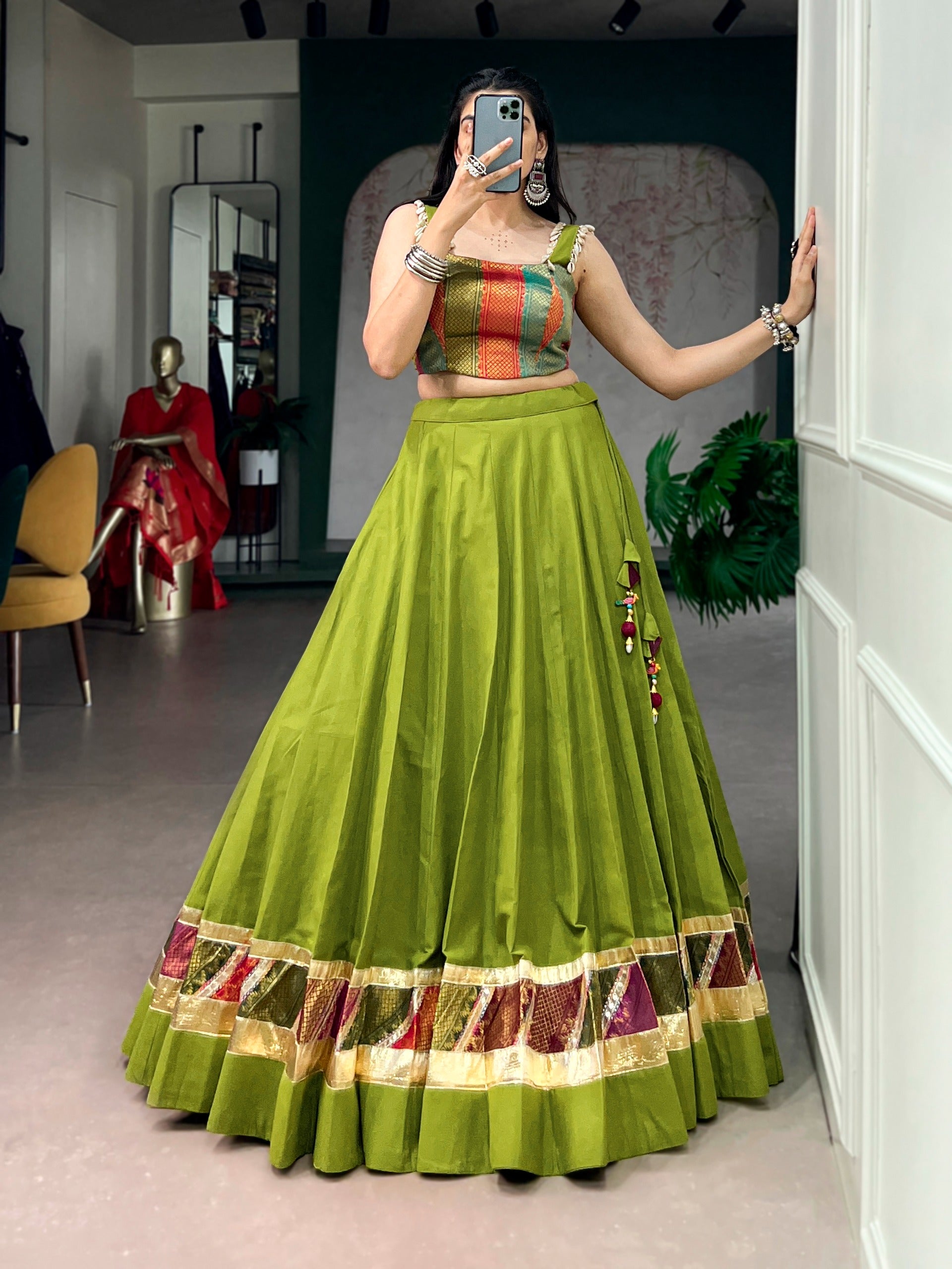 Parrot Zari Grace Cotton Lehenga
