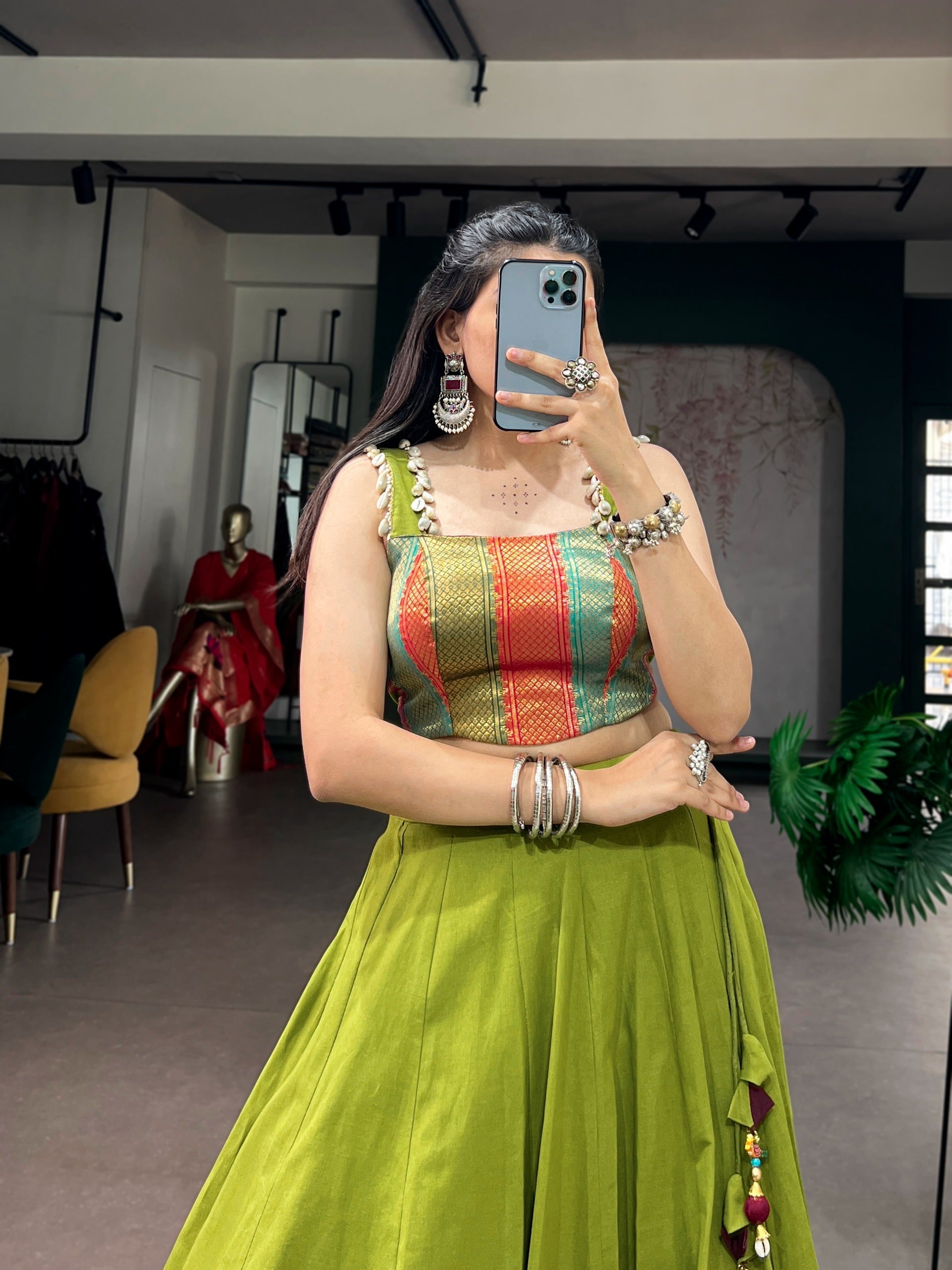 Parrot Zari Grace Cotton Lehenga