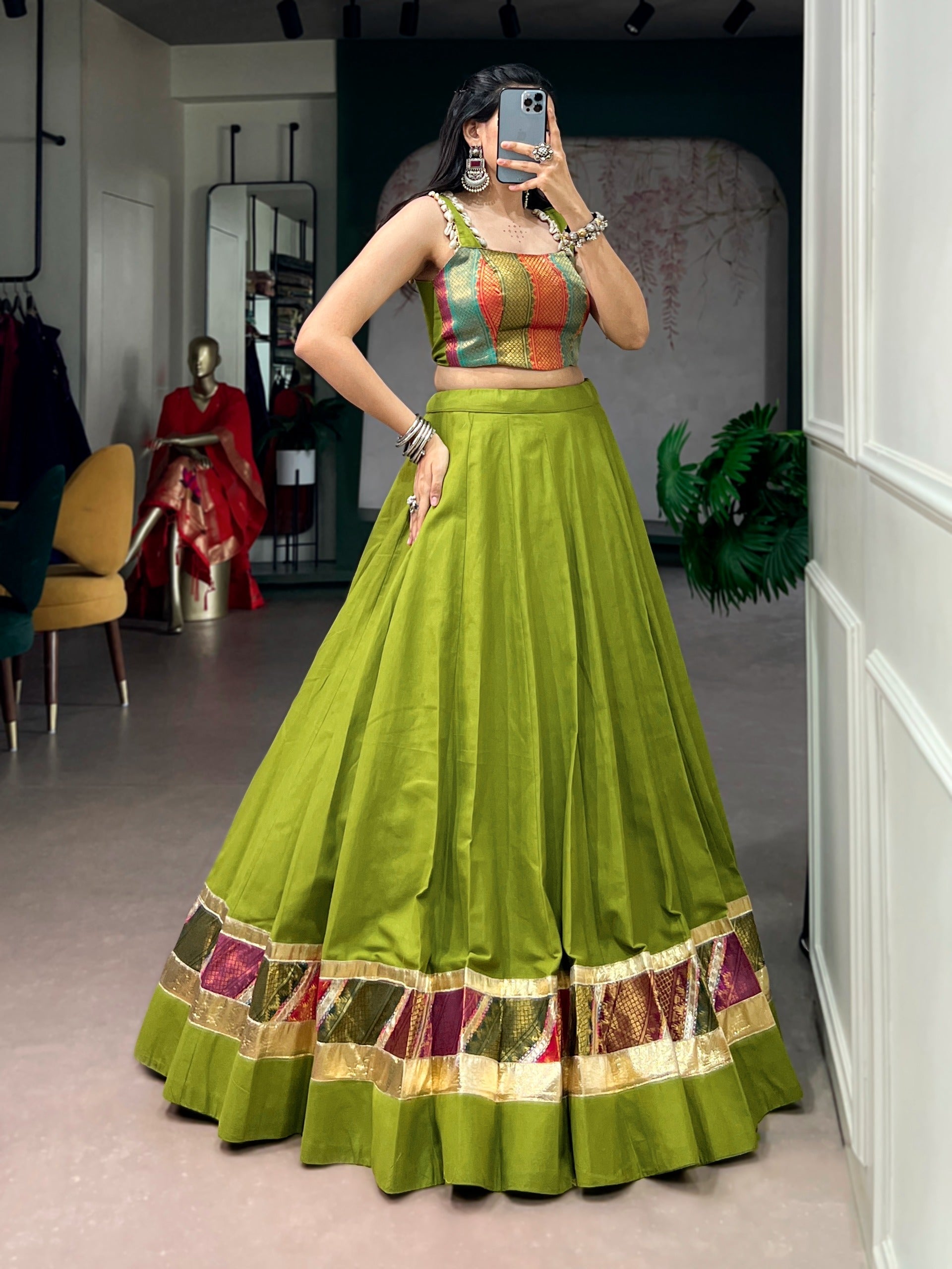 Parrot Zari Grace Cotton Lehenga