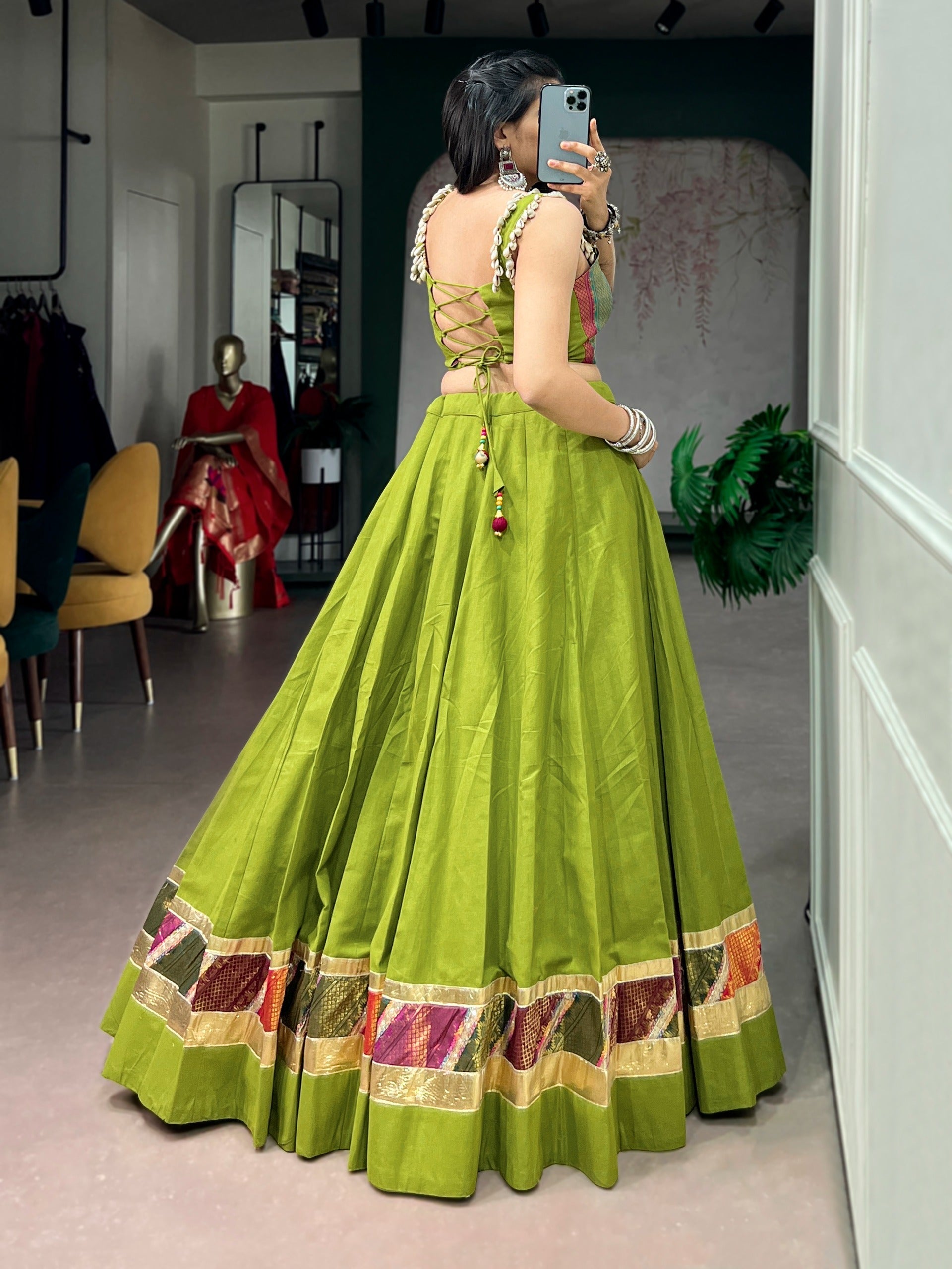 Parrot Zari Grace Cotton Lehenga