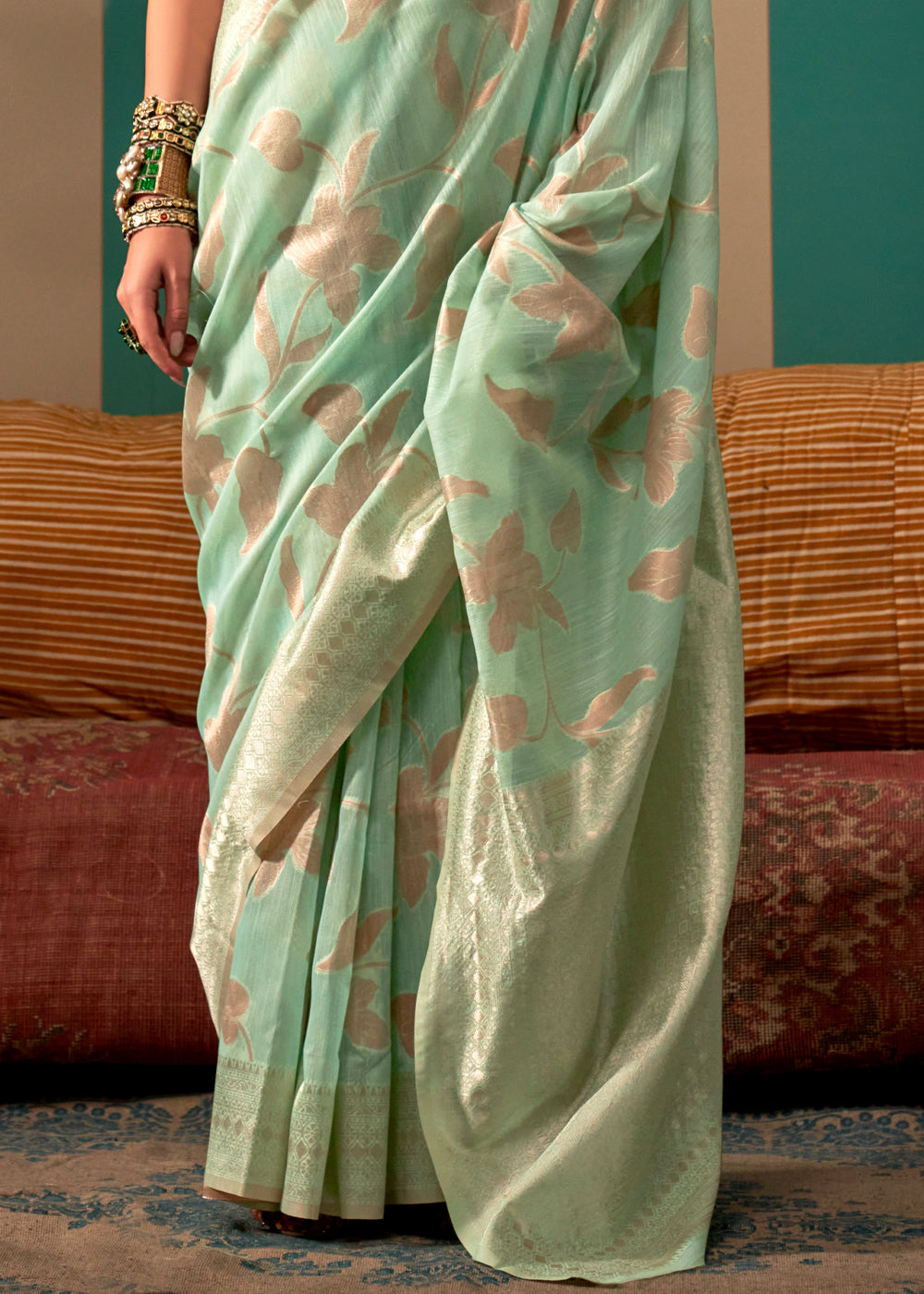 Pastel Sky Woven Cotton Silk Blend Linen Saree with Unstitched Blouse
